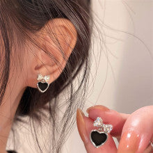 Bow Knot With Bloom Sparkle Heart Earrings JLT13036