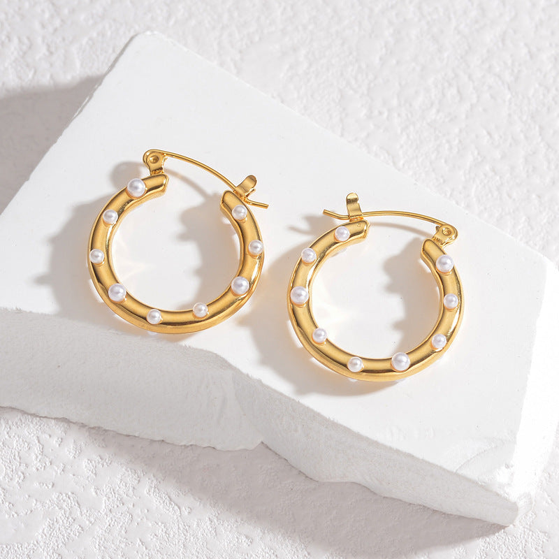 Timeless Glitter and Pearl Hoop Earrings Ð Chic Design JLT13068