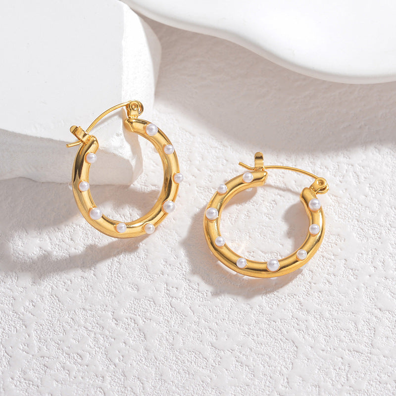 Timeless Glitter and Pearl Hoop Earrings Ð Chic Design JLT13068