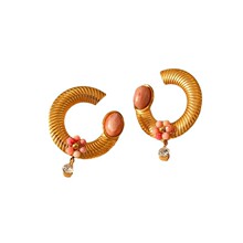 Elegant Gold Hoops with Stone and Floral Detailing JLT13070