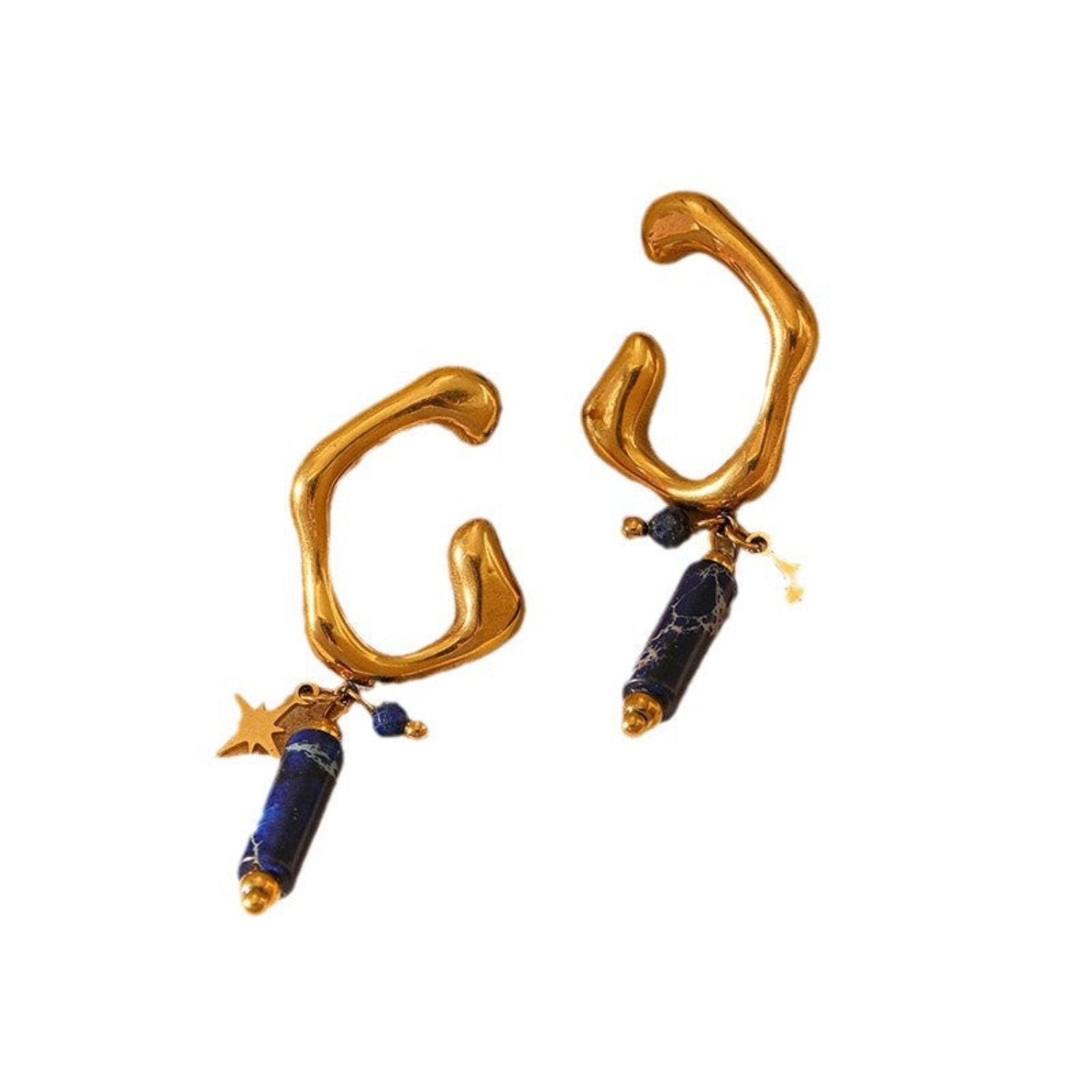 Unique Golden Cuff Earrings with Starry Blue drops JLT13071