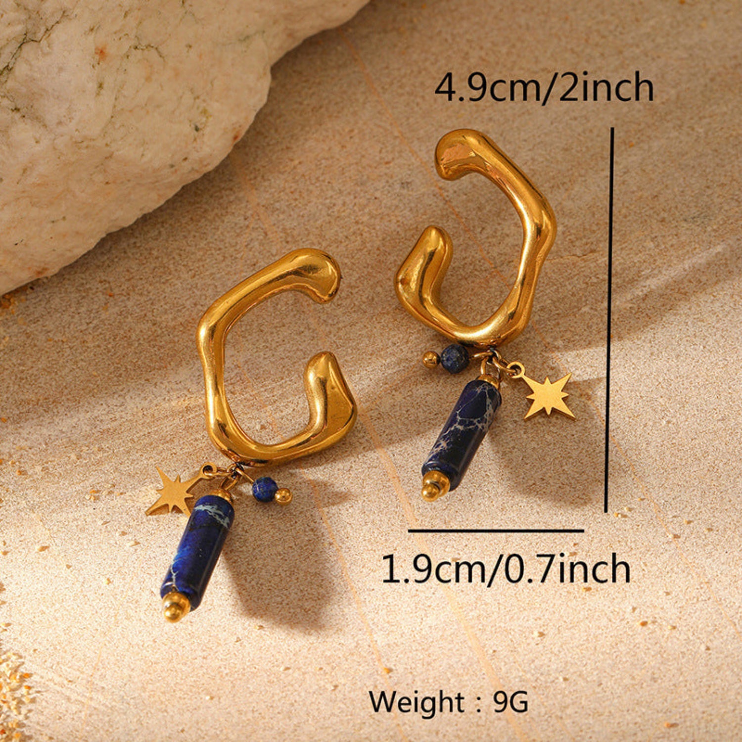 Unique Golden Cuff Earrings with Starry Blue drops JLT13071