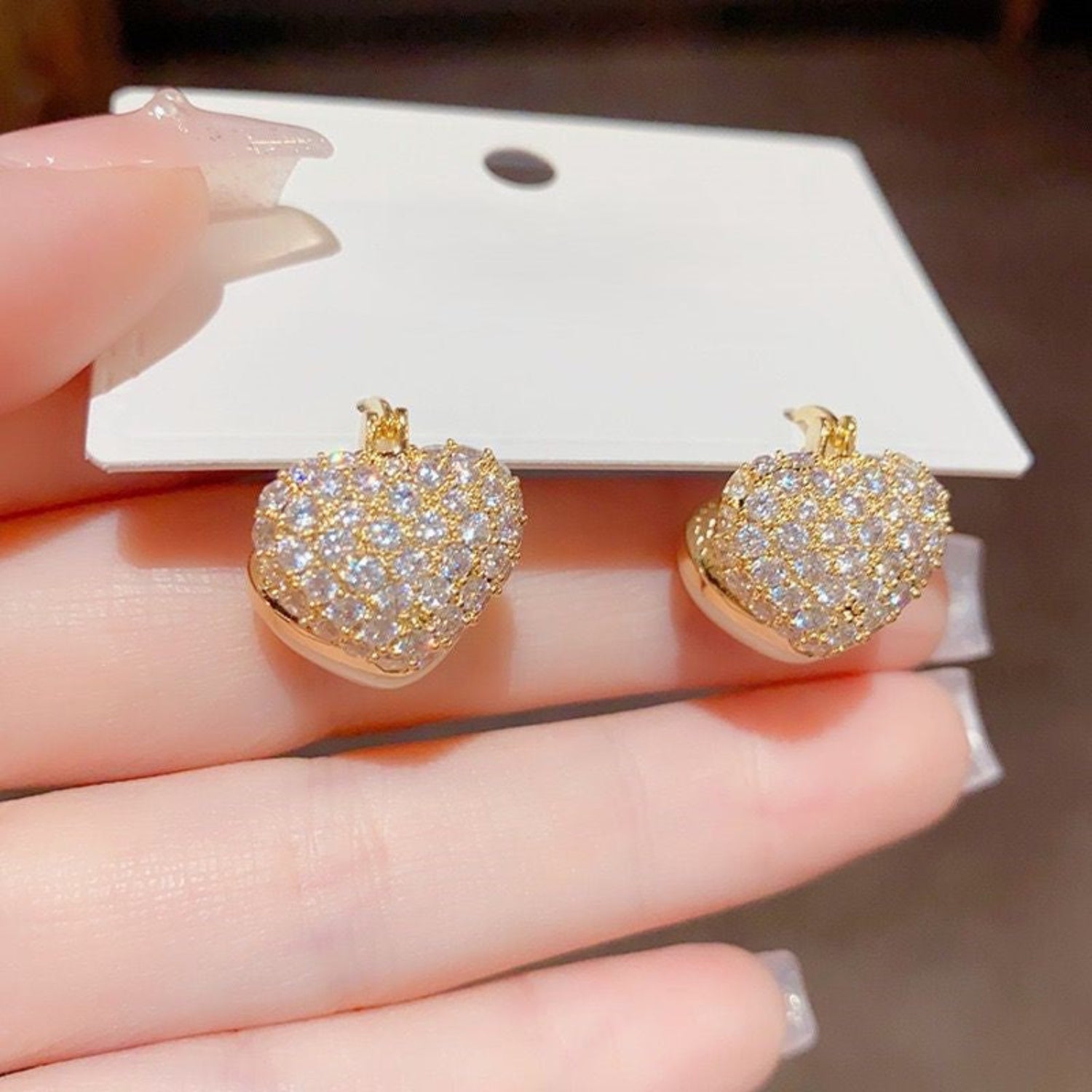 White Crystal Heart Huggie Earrings JLT13525