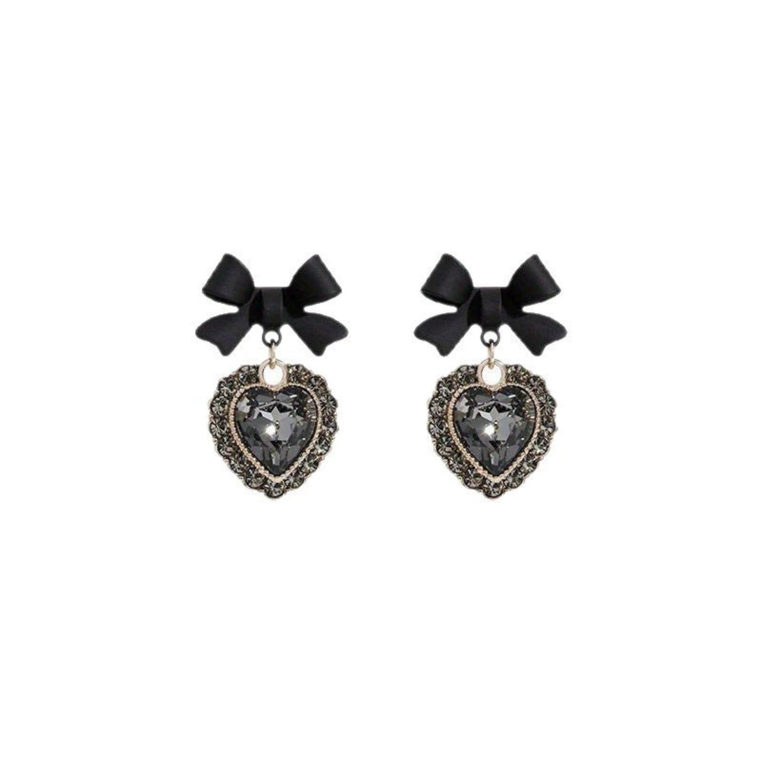 Black Bow Heart Drop Earrings JLT13526