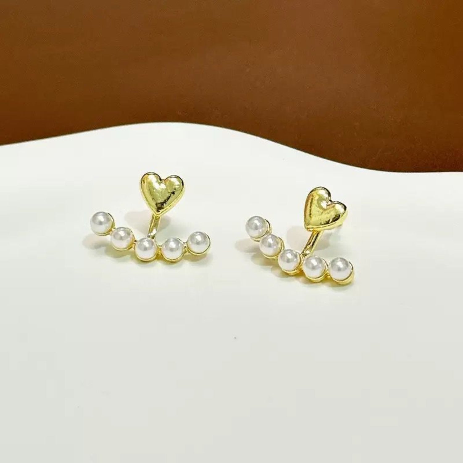 Gold Heart Pearl Jacket Earrings JLT13527