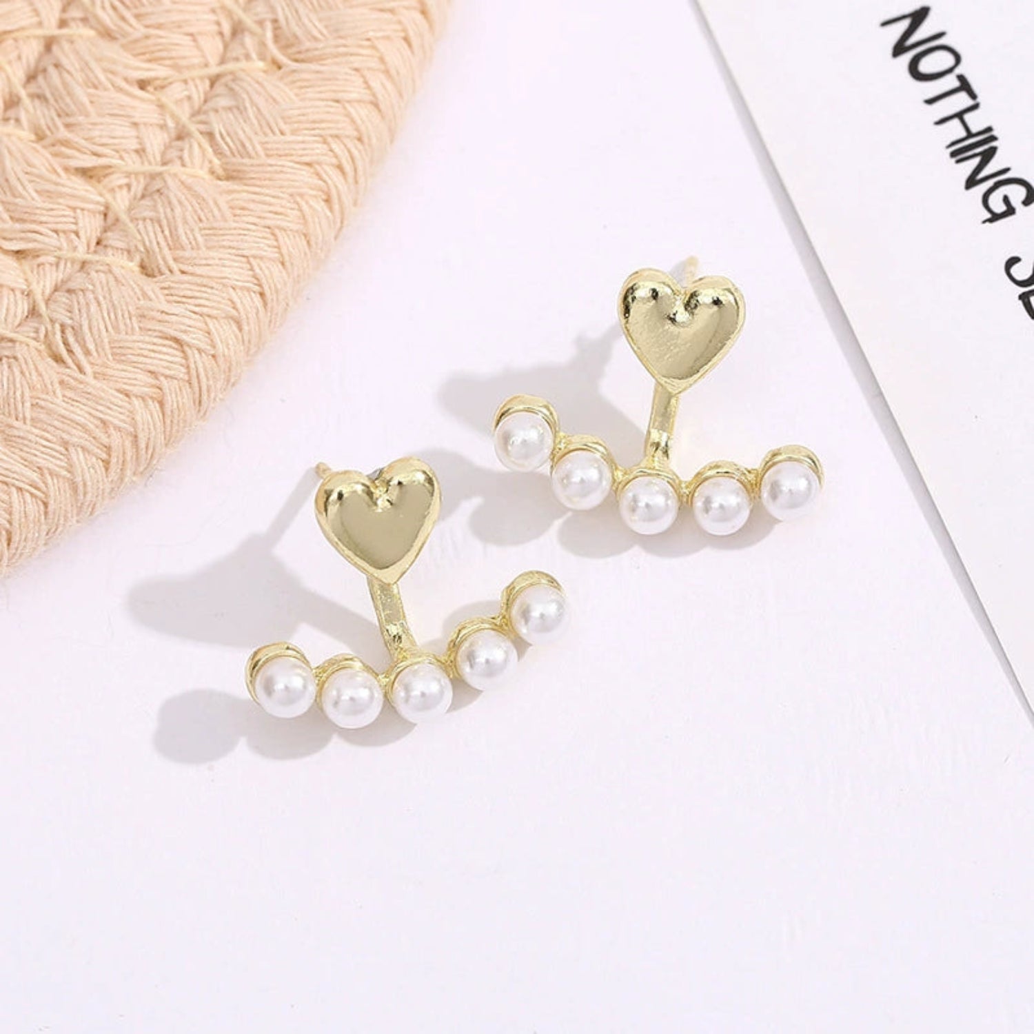 Gold Heart Pearl Jacket Earrings JLT13527