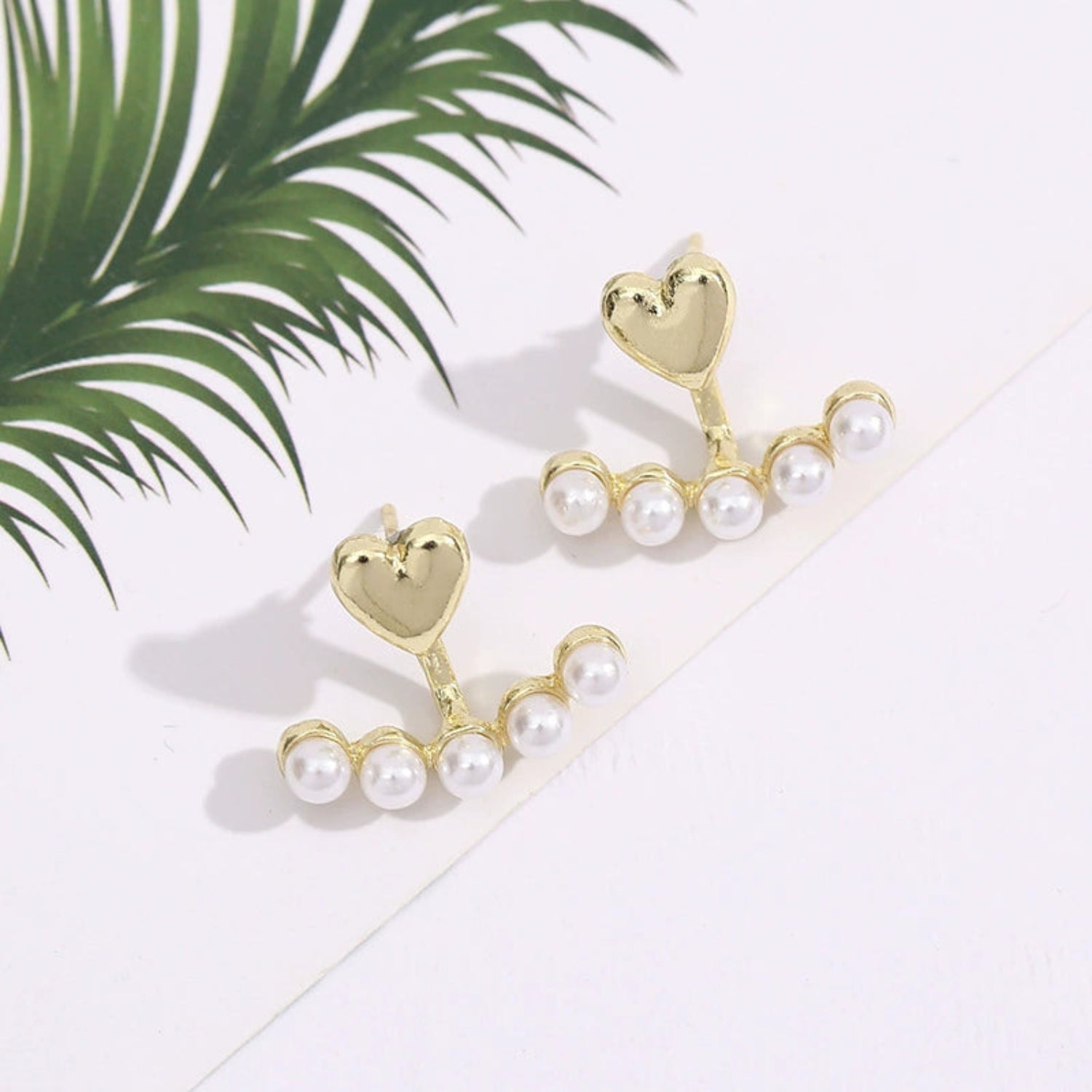 Gold Heart Pearl Jacket Earrings JLT13527
