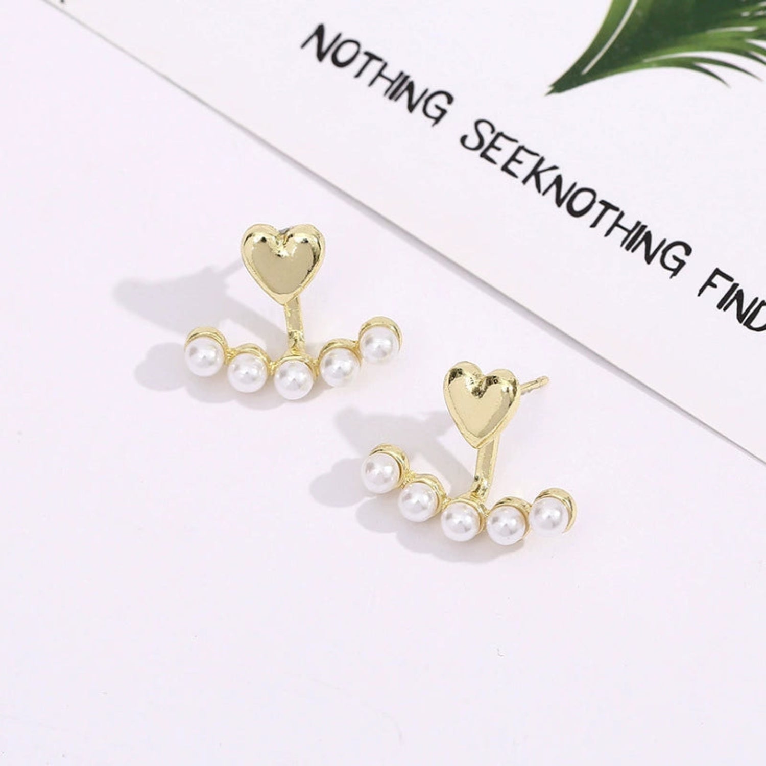 Gold Heart Pearl Jacket Earrings JLT13527