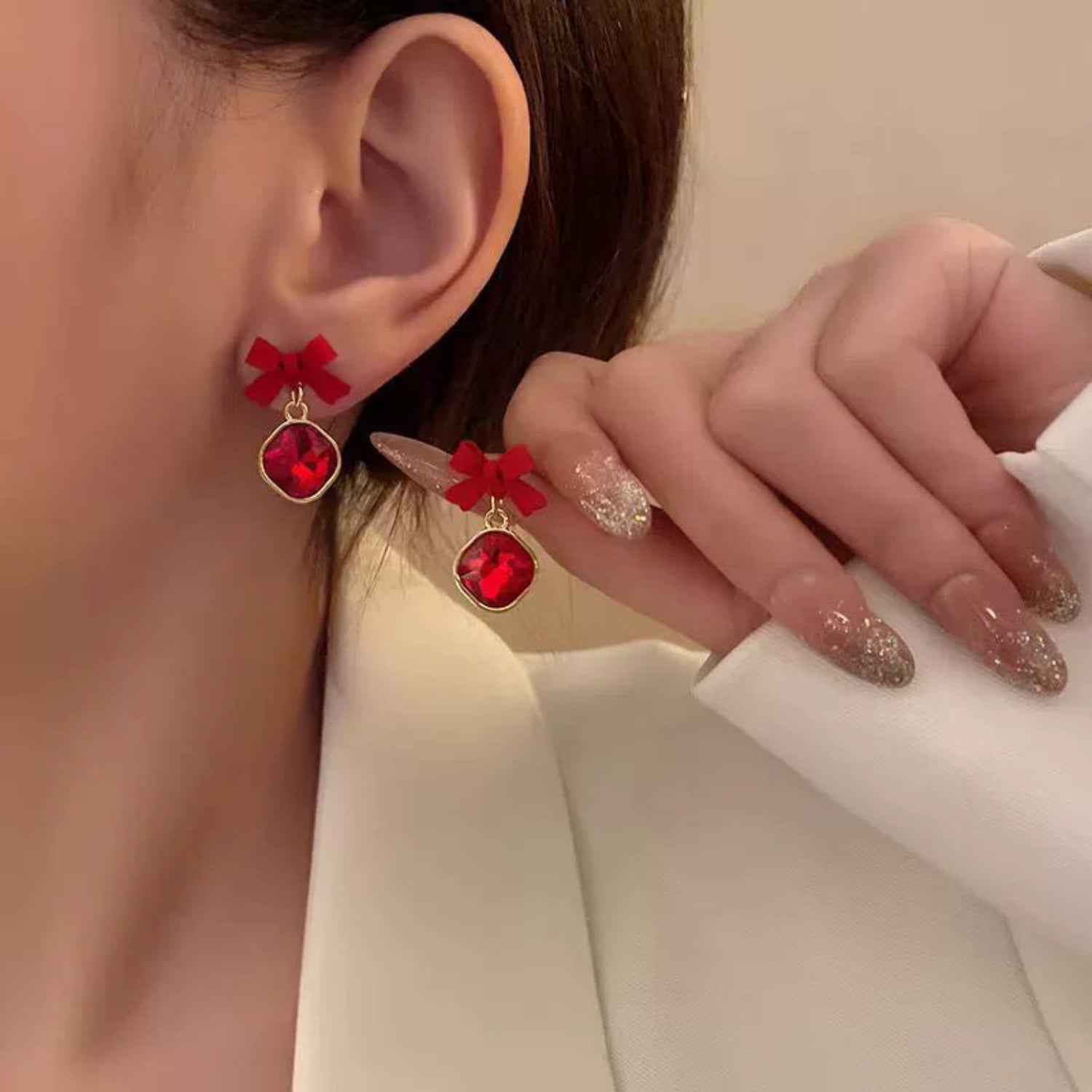 Red Bow Crystal Drop Earrings JLT13530