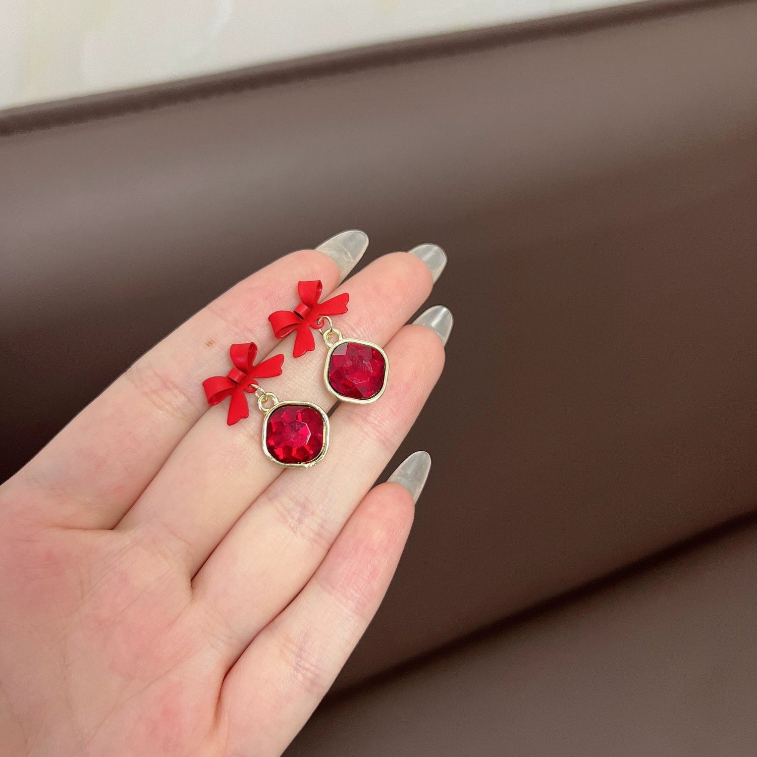 Red Bow Crystal Drop Earrings JLT13530