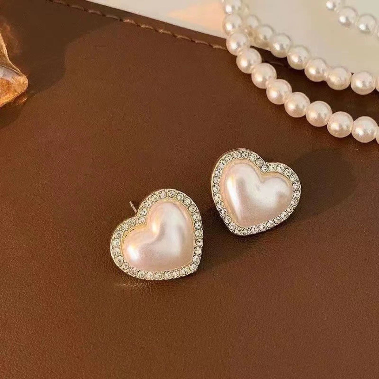 Crystal Framed Pearl Heart Earrings JLT13531