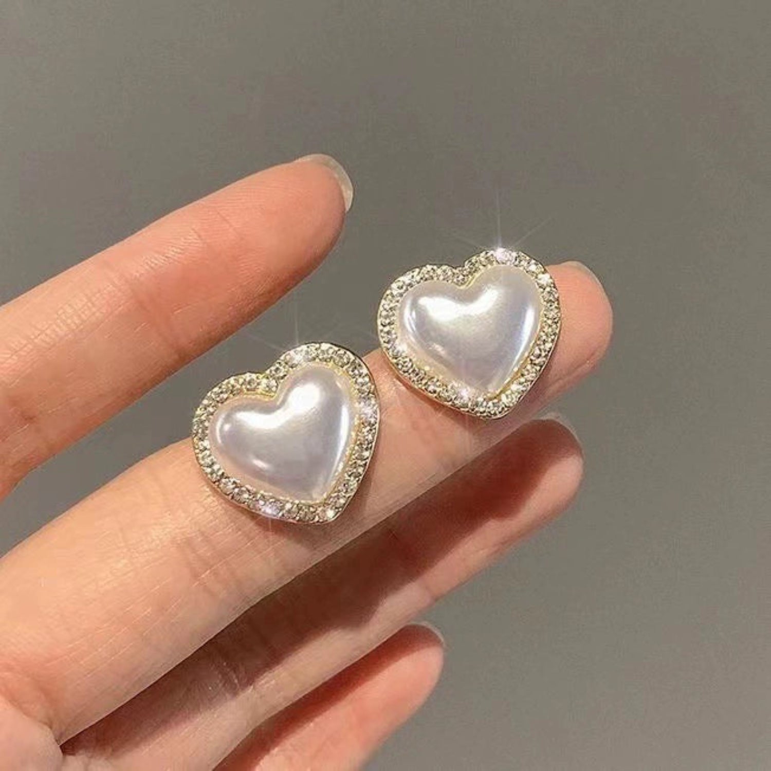 Crystal Framed Pearl Heart Earrings JLT13531