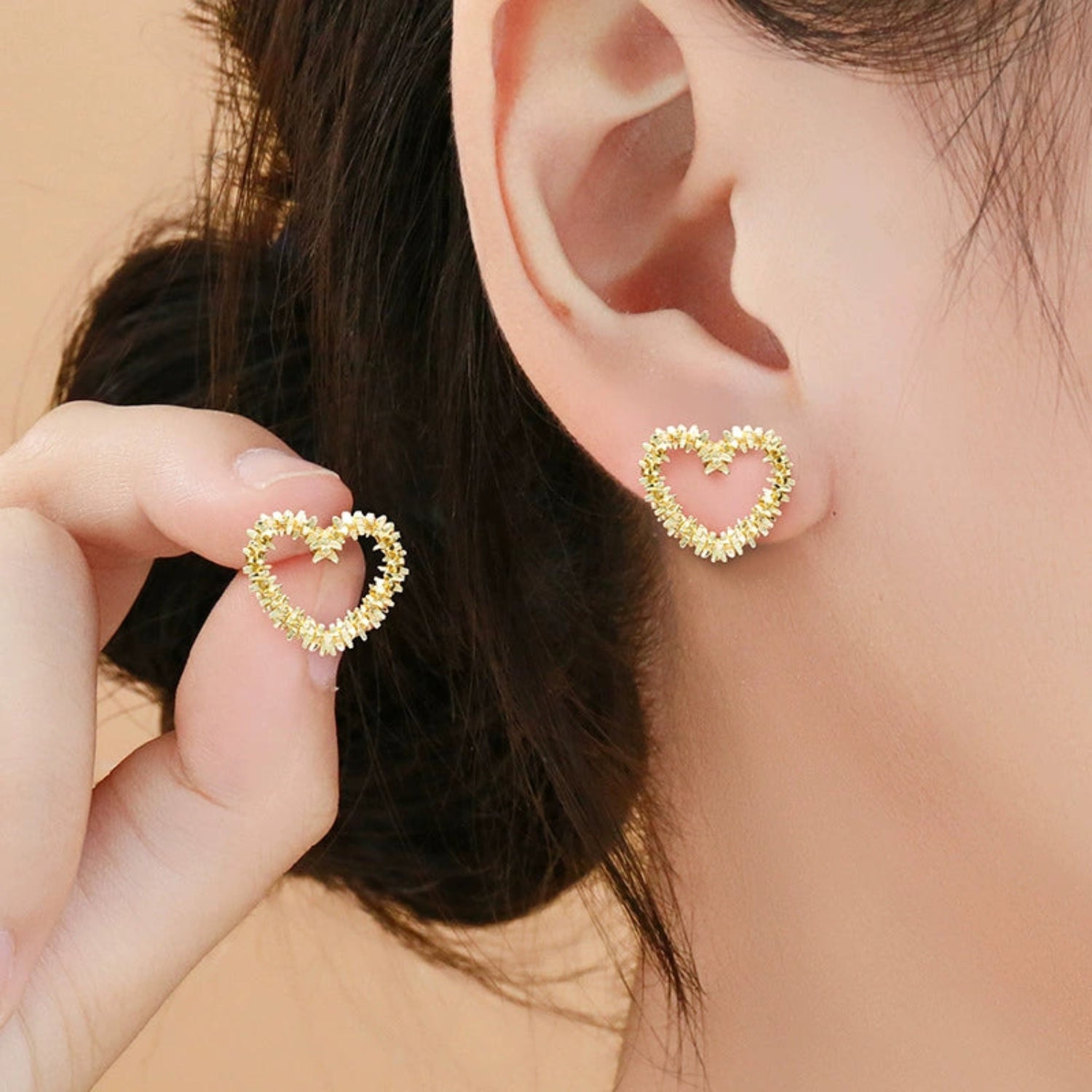 Gold Textured Open Heart Studs JLT13533