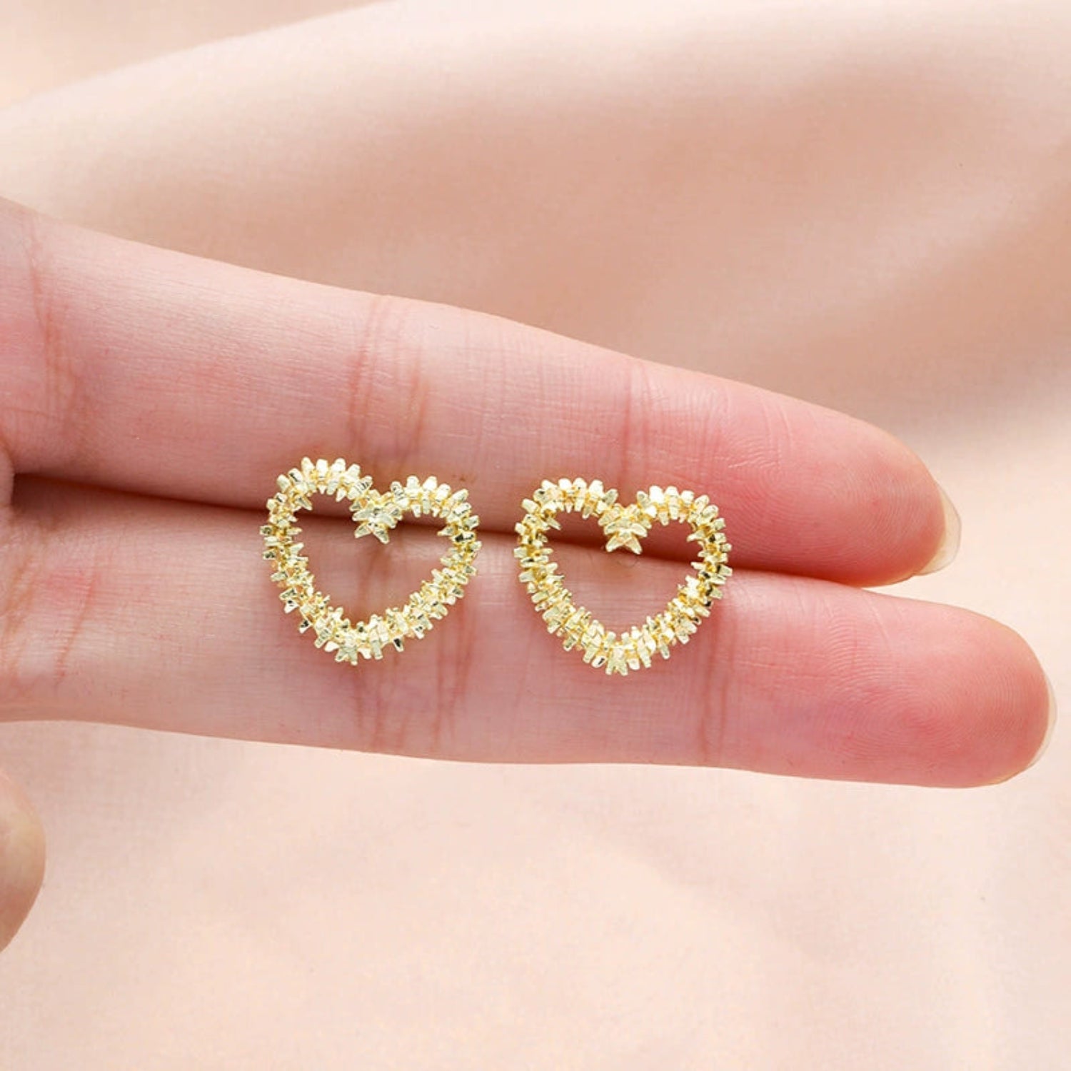 Gold Textured Open Heart Studs JLT13533