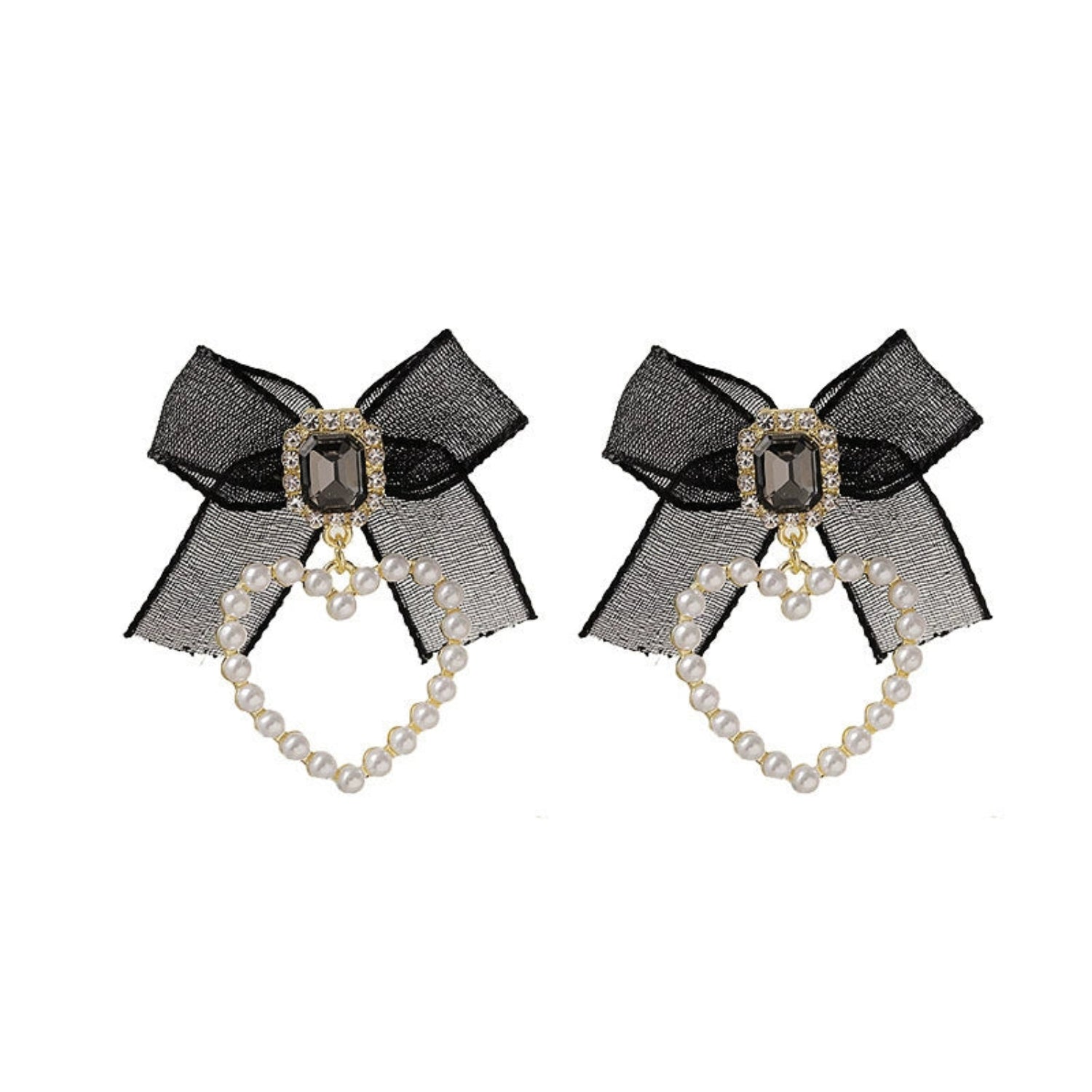 Black Mesh Bow Pearl Earrings JLT13534