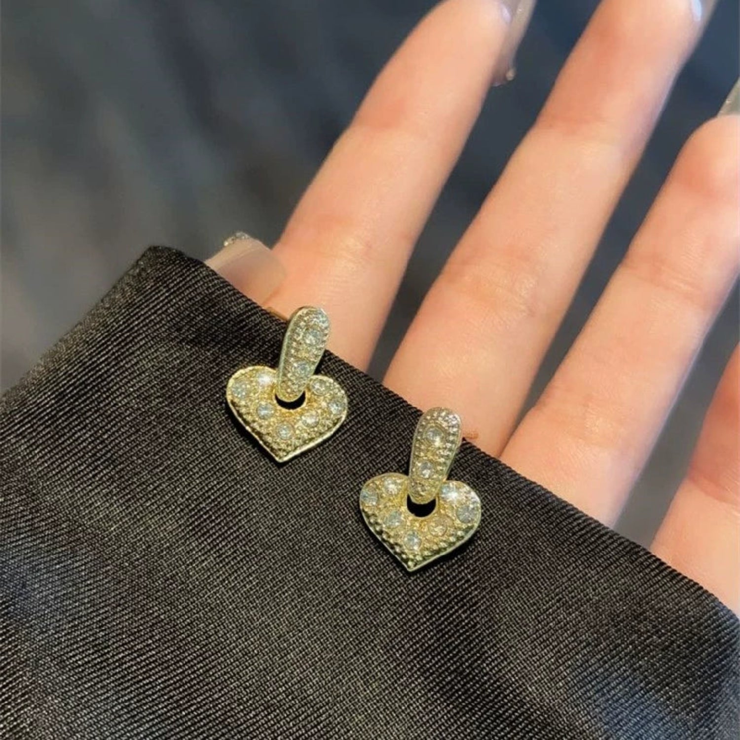 Full Pave Crystal Heart Earrings JLT13535