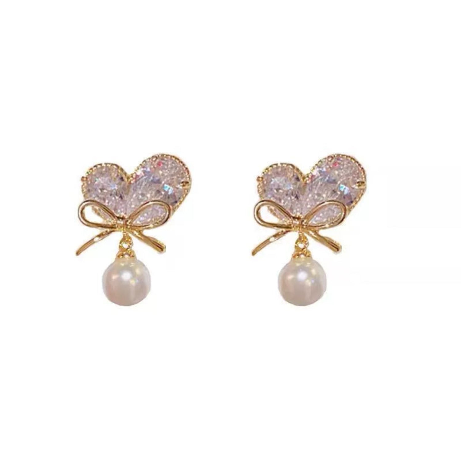 Gold Bow Pearl Butterfly Earrings JLT13536