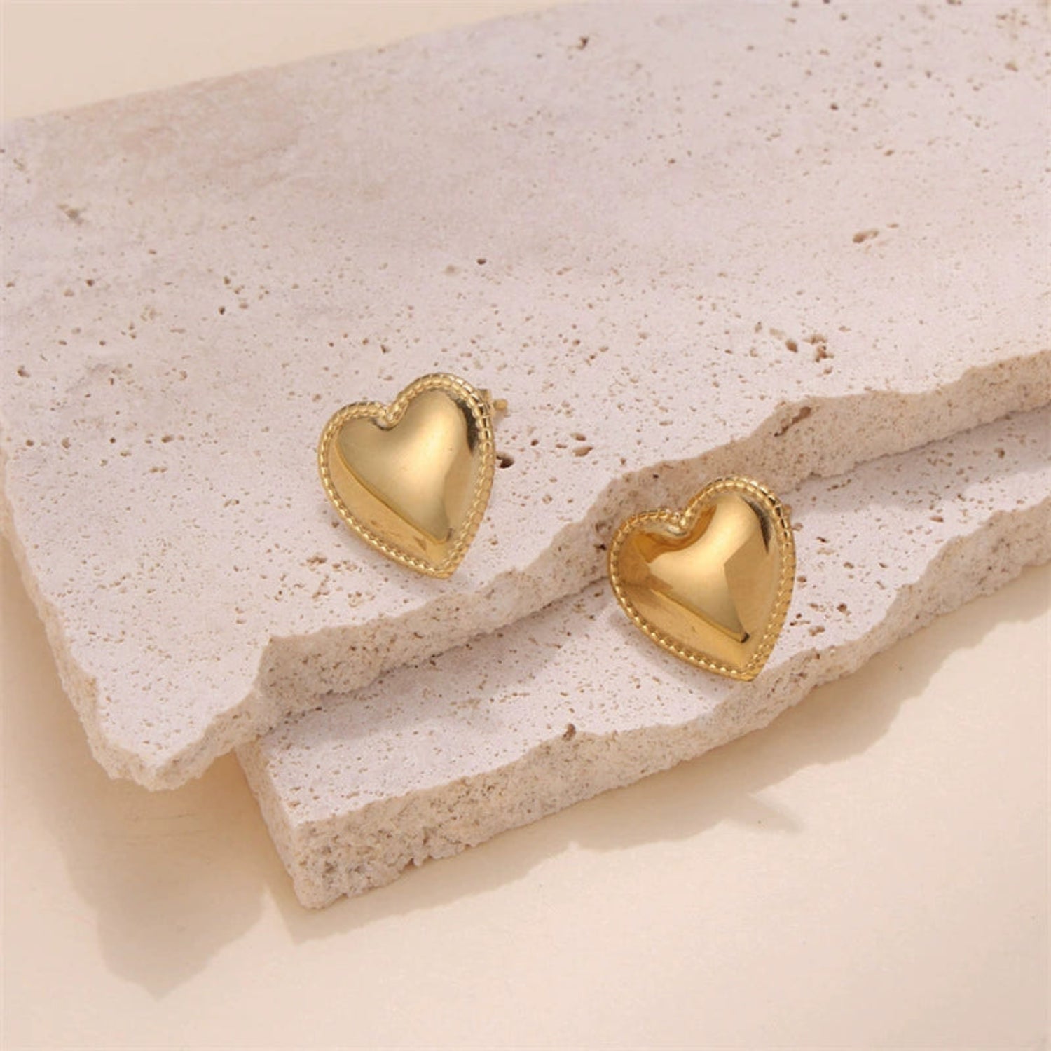 Gold Beaded Heart Studs JLT13538