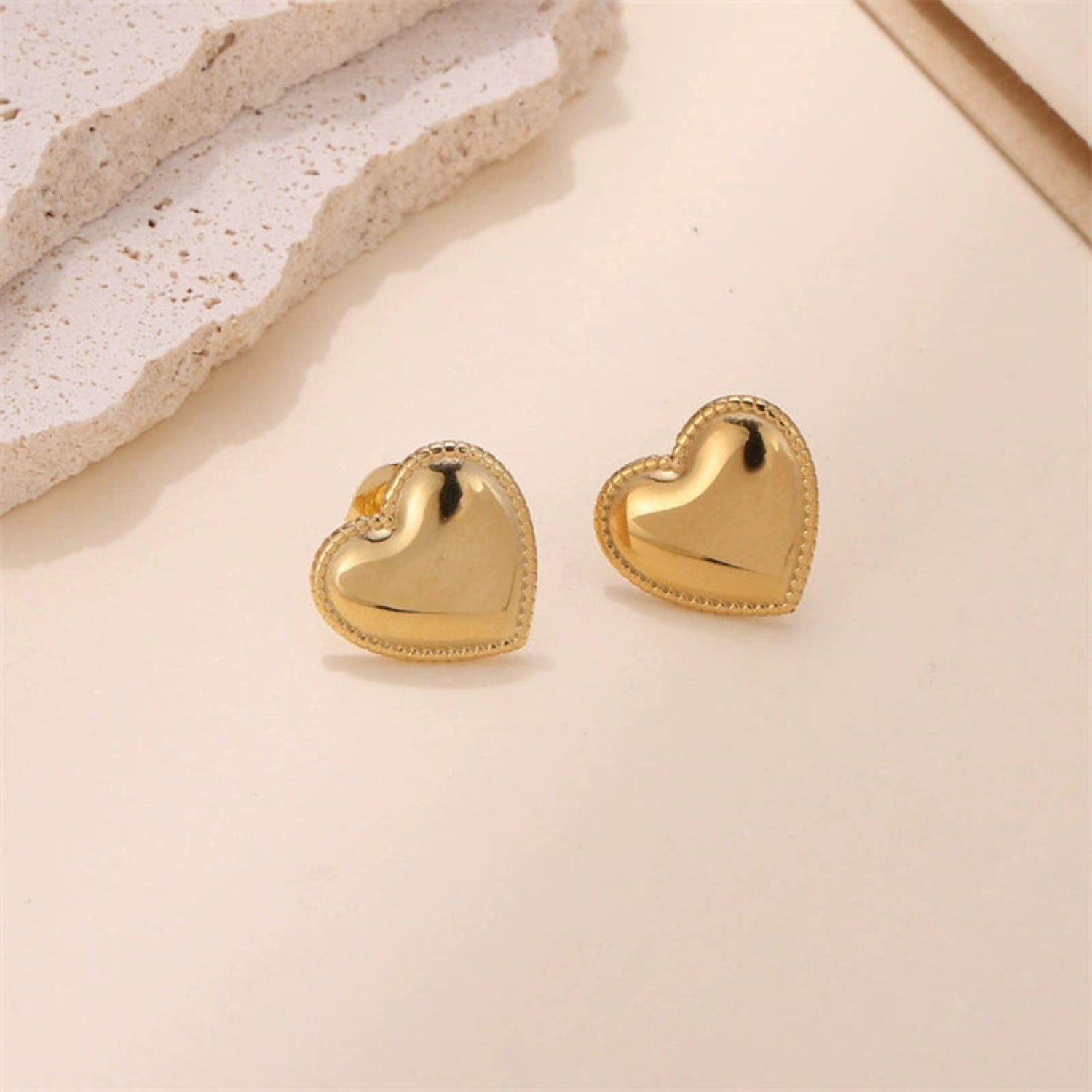 Gold Beaded Heart Studs JLT13538