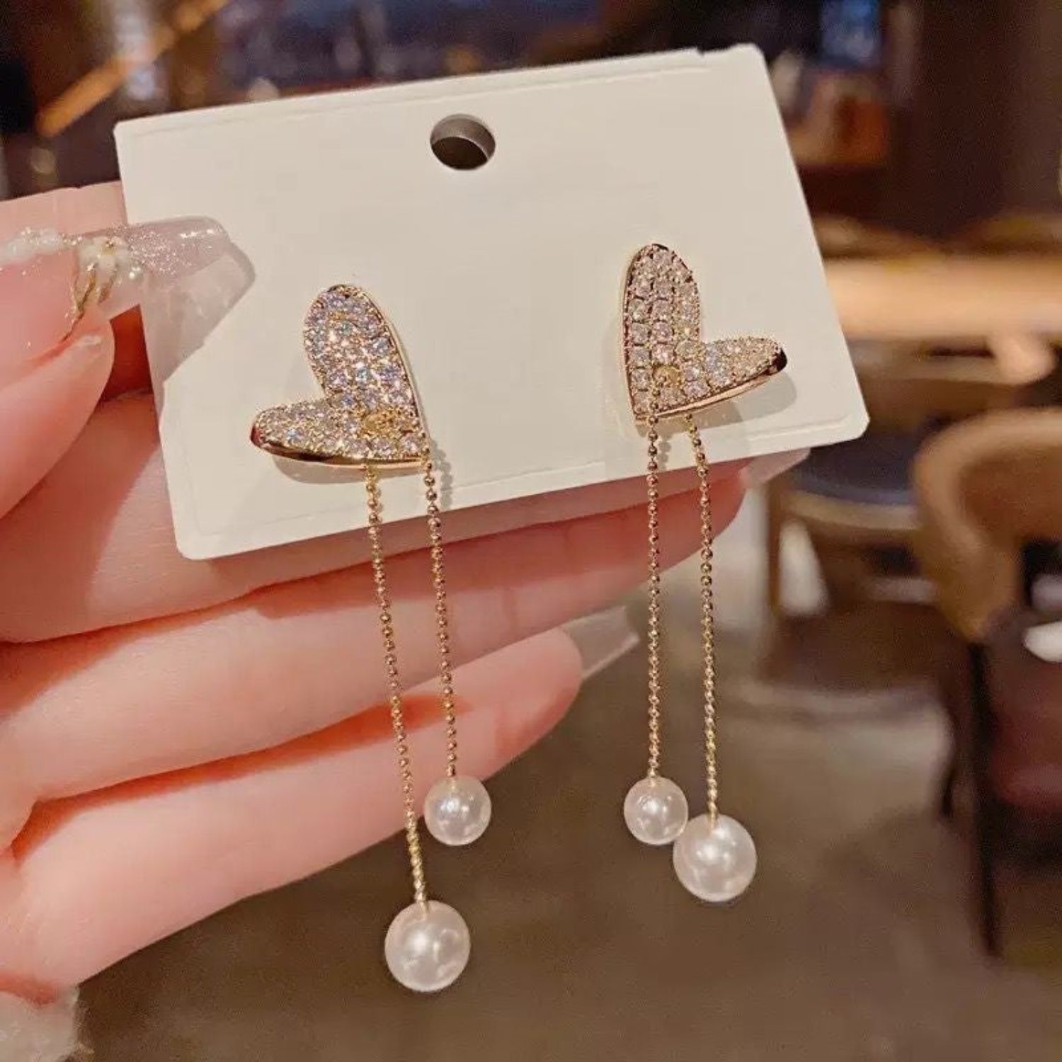 Crystal Heart Bow Drop Earrings JLT13542
