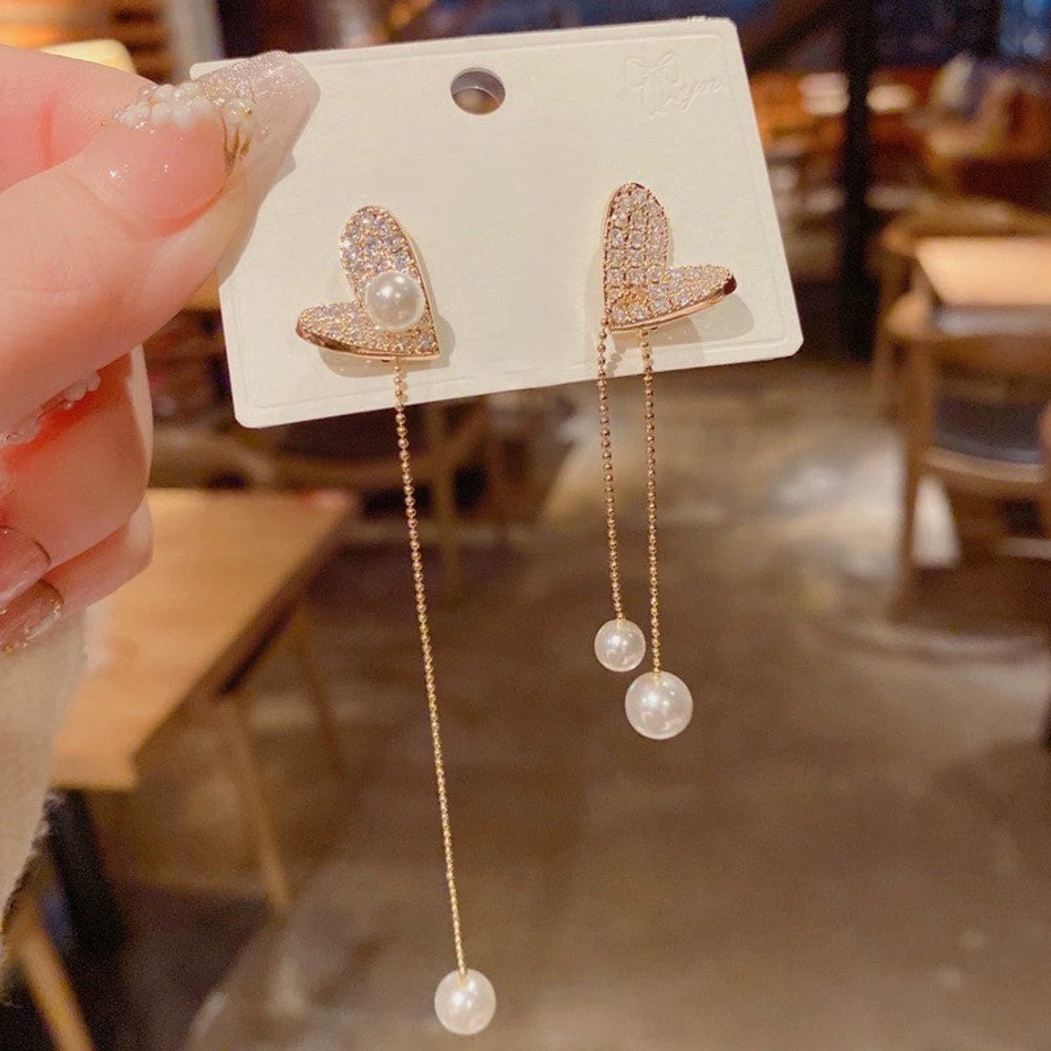 Crystal Heart Bow Drop Earrings JLT13542