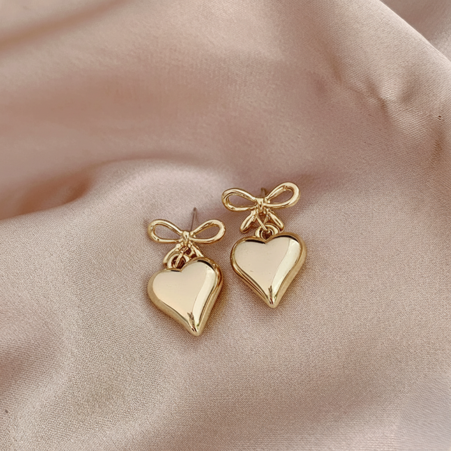 Gold Bow Heart Drop Earrings JLT13546