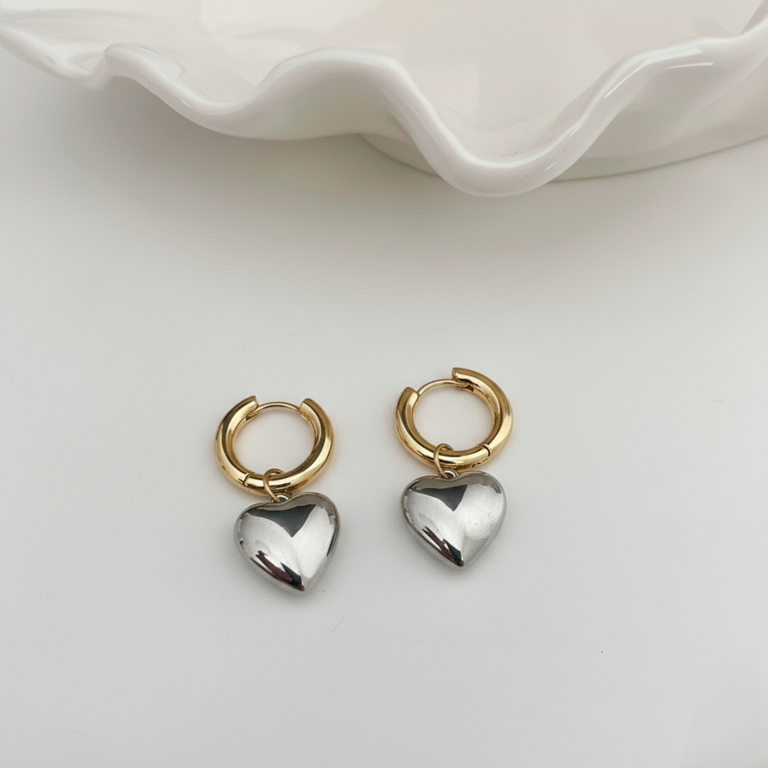 Two-Tone Heart Huggie Earrings JLT13547