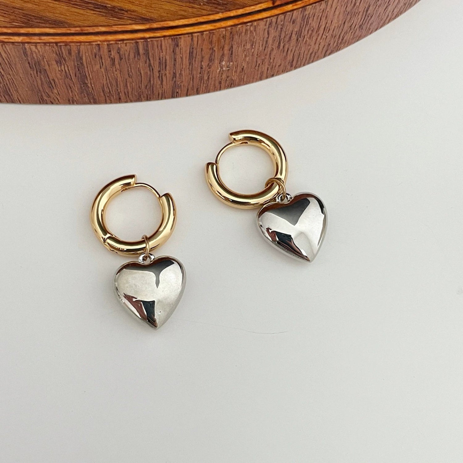 Two-Tone Heart Huggie Earrings JLT13547