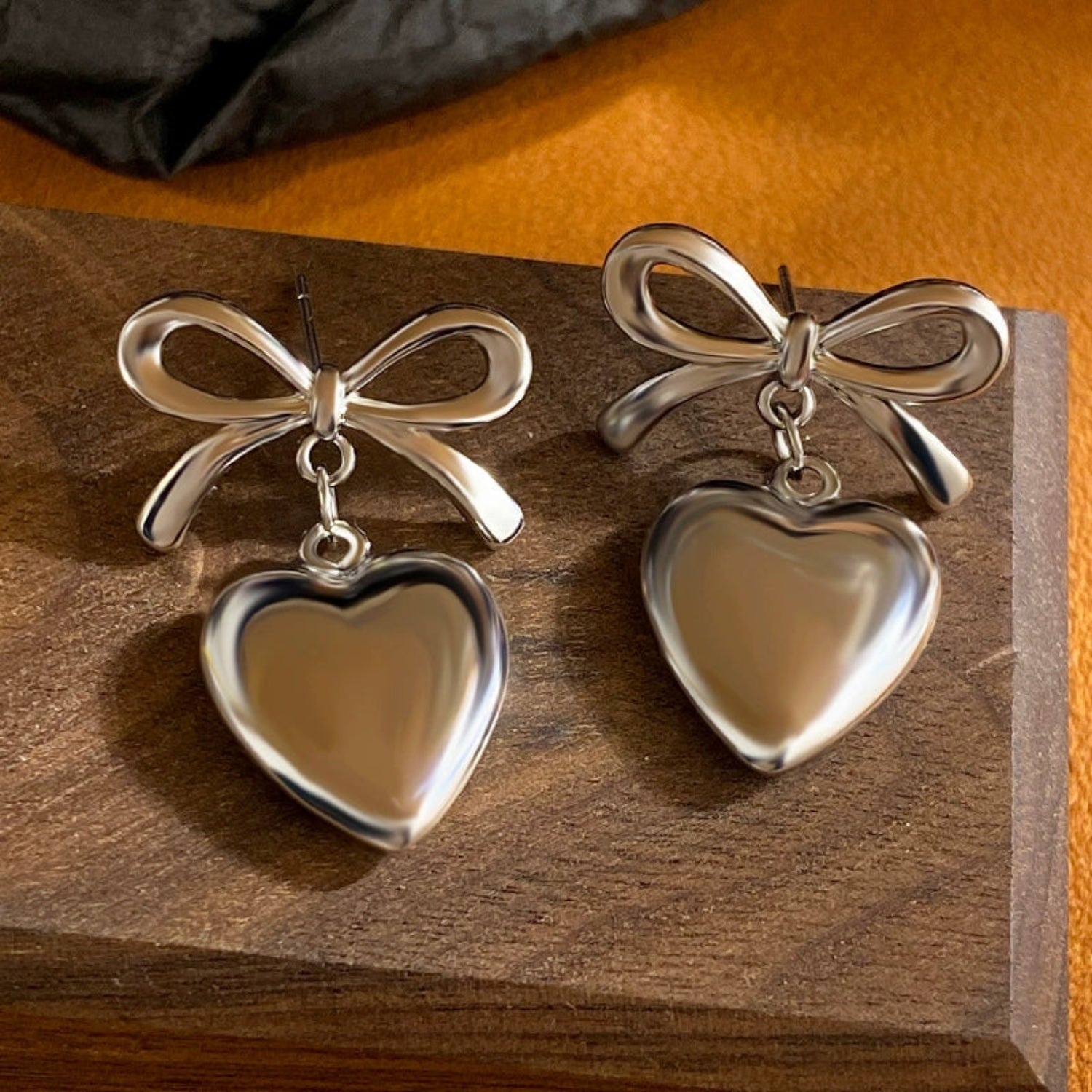 Silver Bow Heart Drop Earrings JLT13548