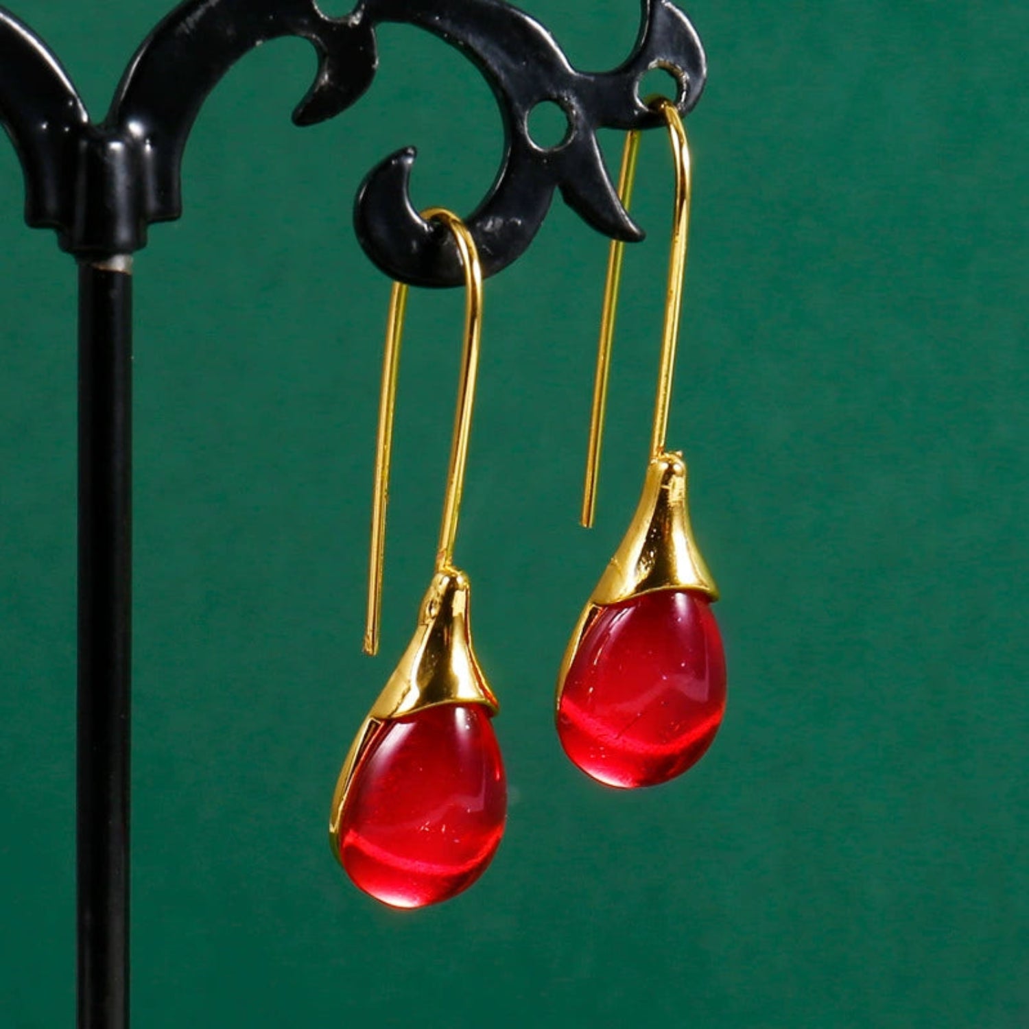 Red Amber Teardrop Earrings JLT13550