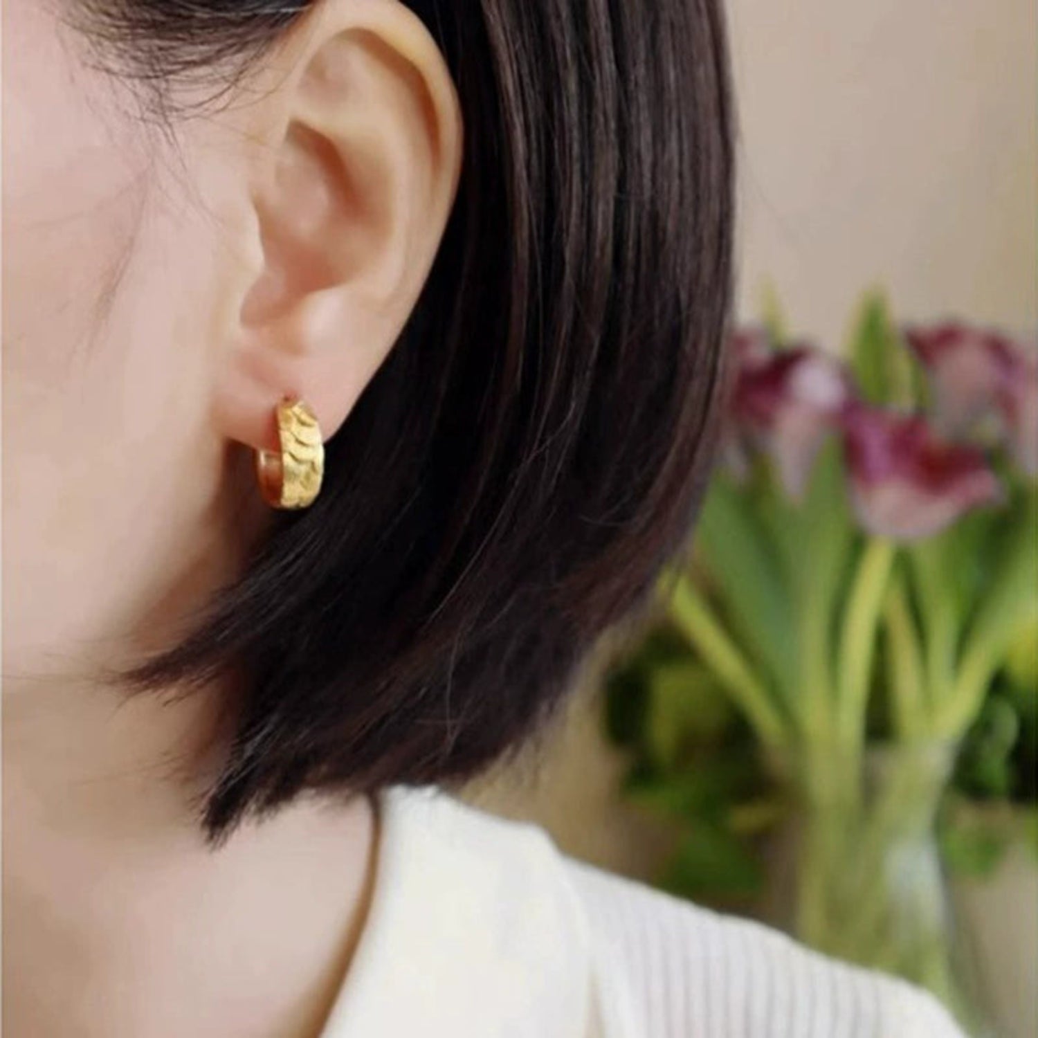 Textured Gold Huggie Hoop Earrings JLT13554