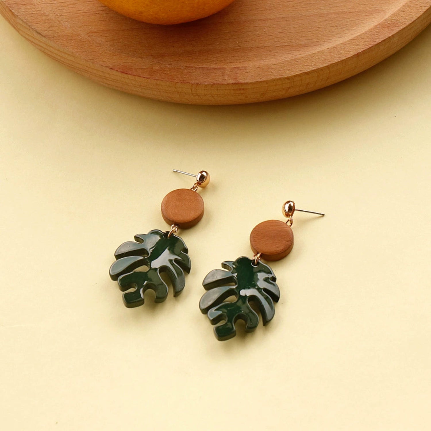 Monstera Leaf Wood Drop Earrings JLT13555