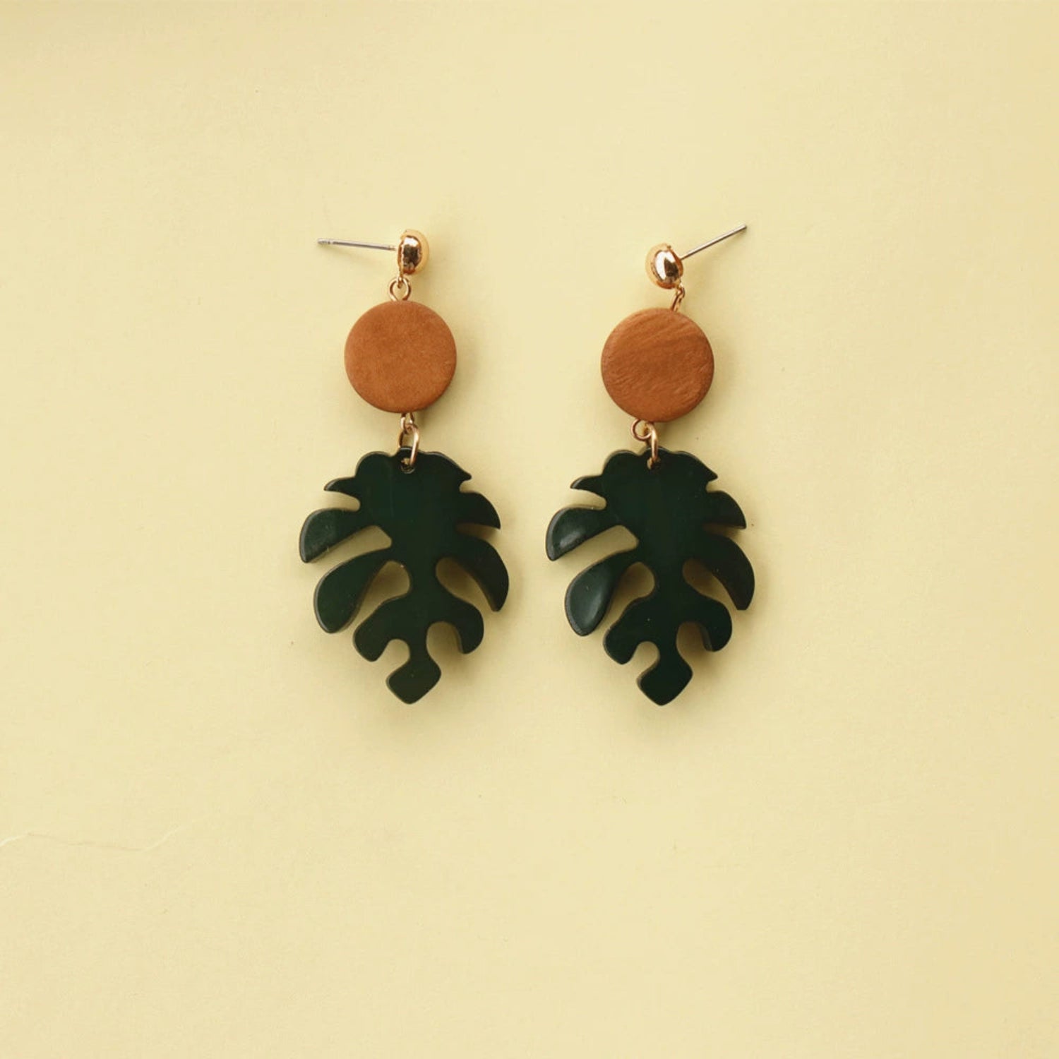 Monstera Leaf Wood Drop Earrings JLT13555