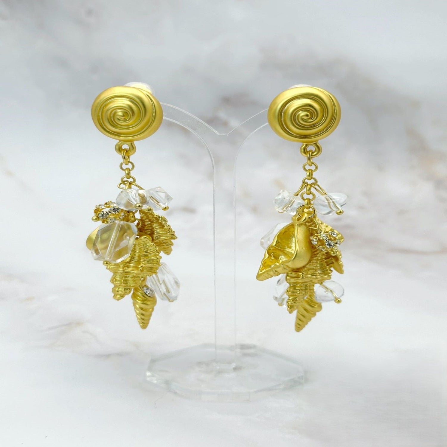 Golden Seashell Crystal Charm Earrings JLT13567