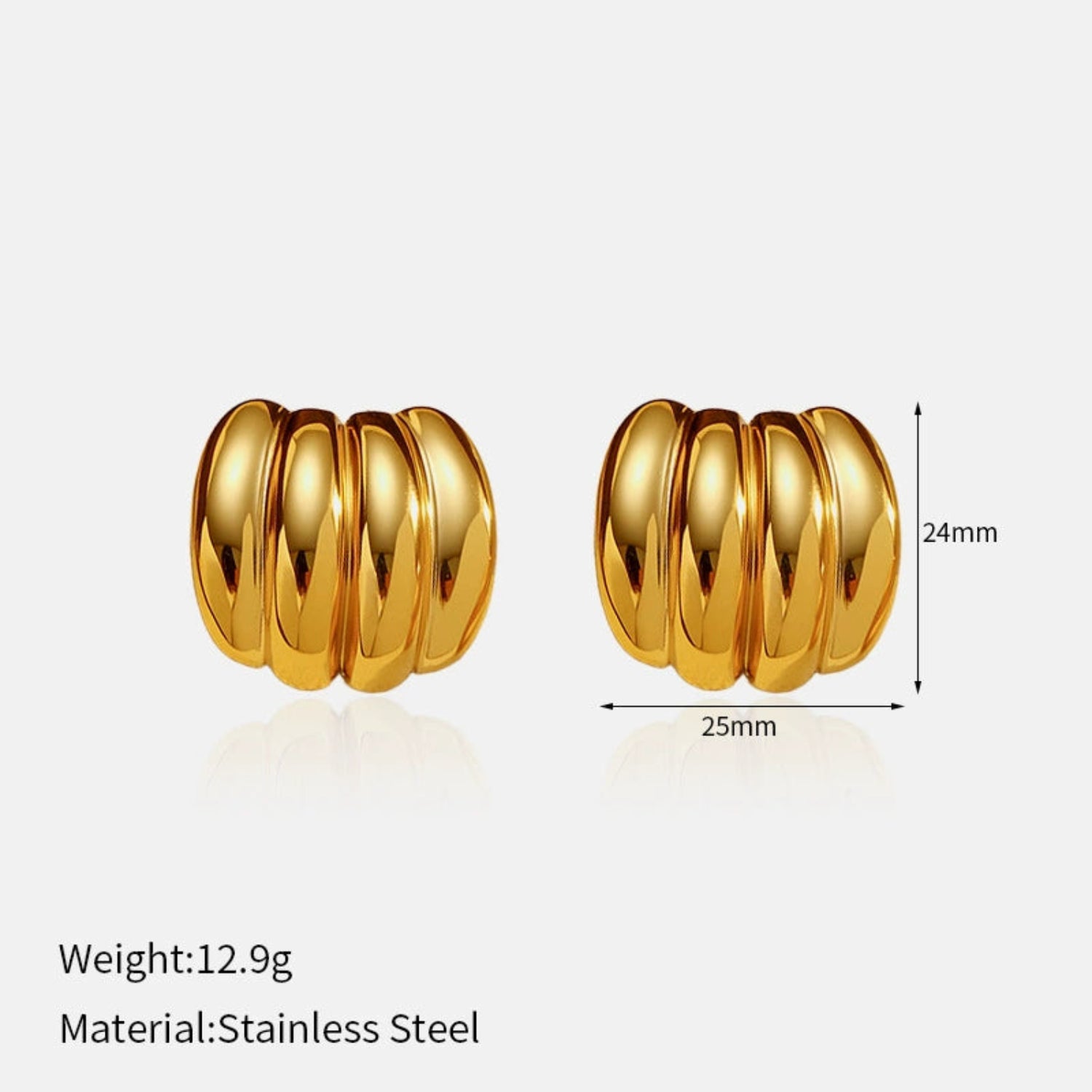 18K Gold Plated Gold Ribbed Chunky Hoop Earrings JLT13571