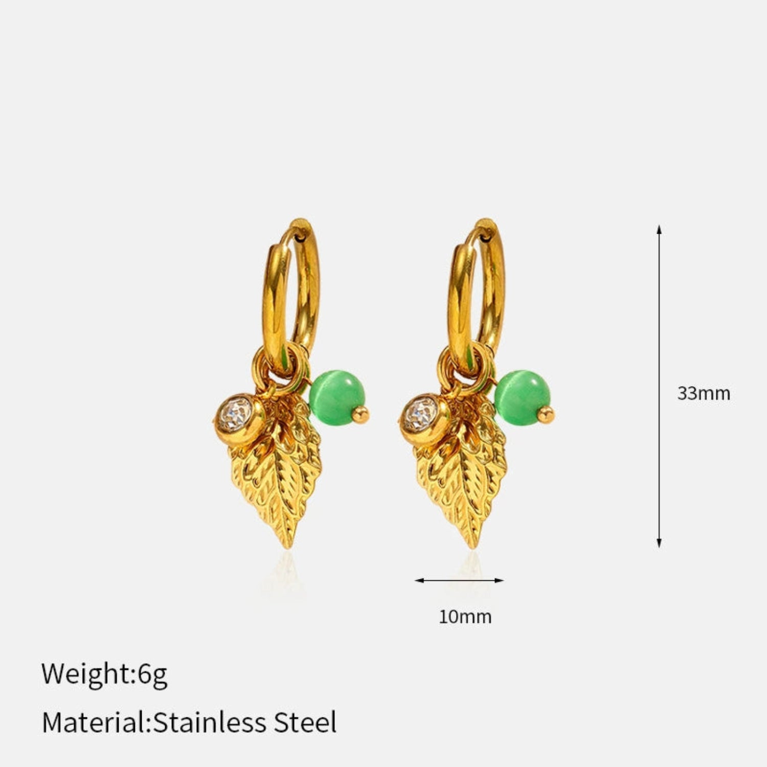 18K Gold Plated Gold Leaf and Emerald Charms JLT13572