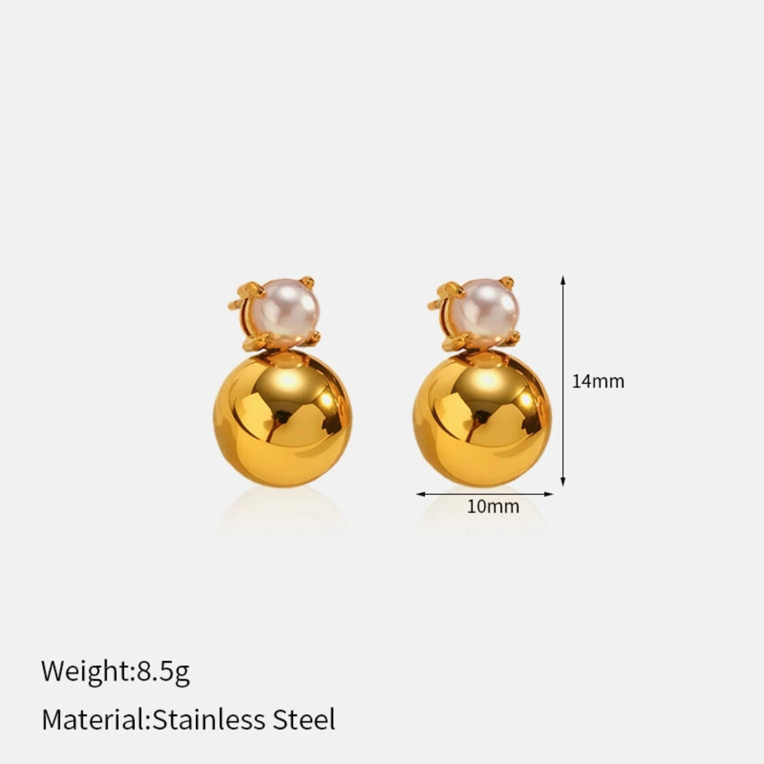 18K Gold Plated Gold Sphere and Pearl Studs JLT13575