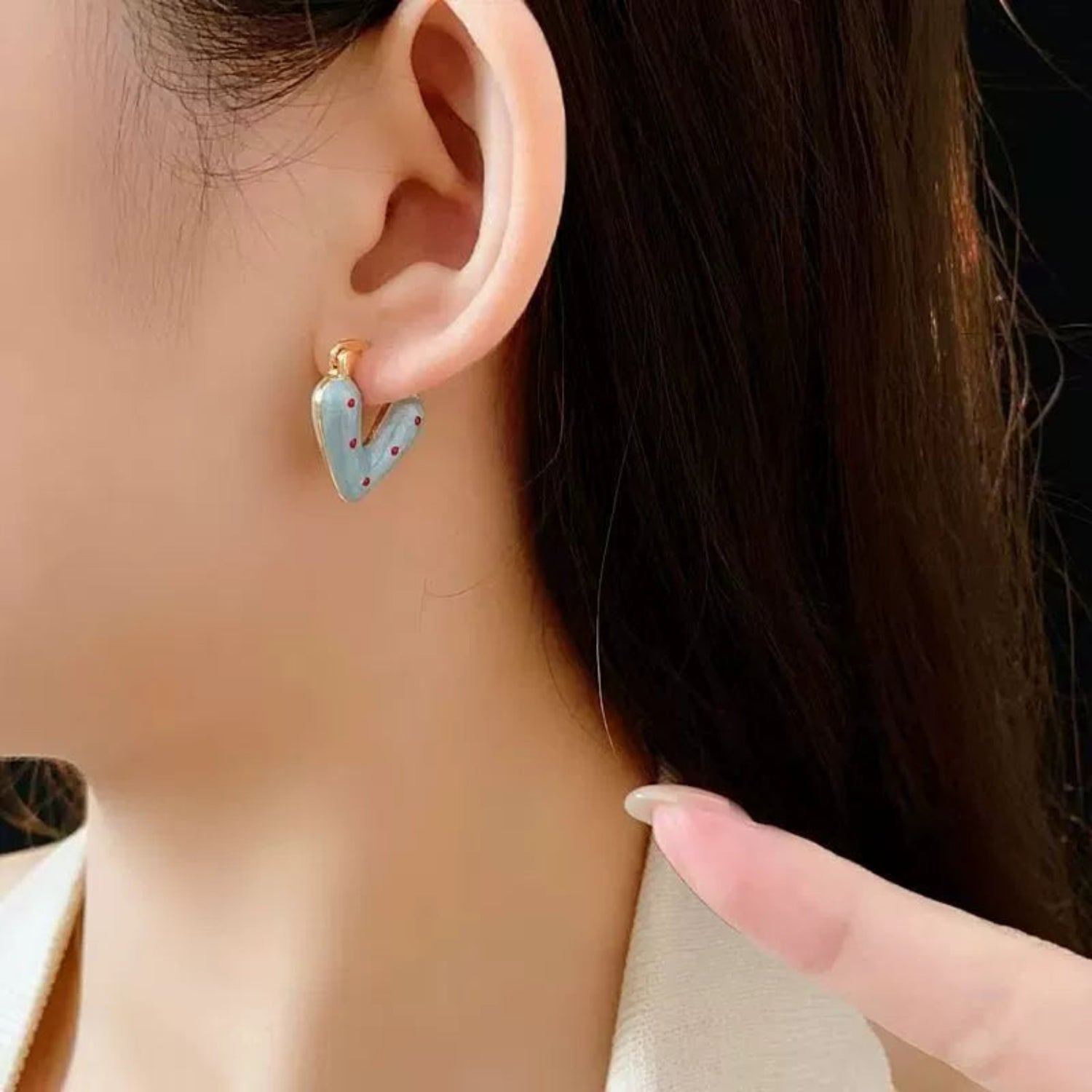 Blue Heart Red Polka Earrings JLT13579