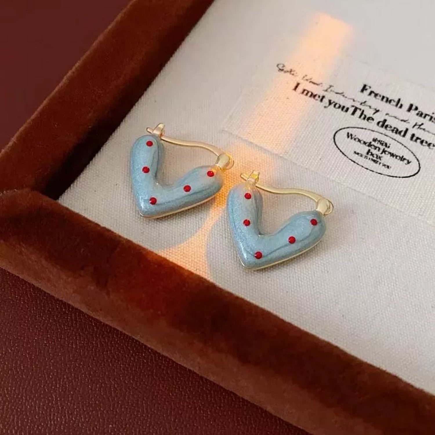 Blue Heart Red Polka Earrings JLT13579