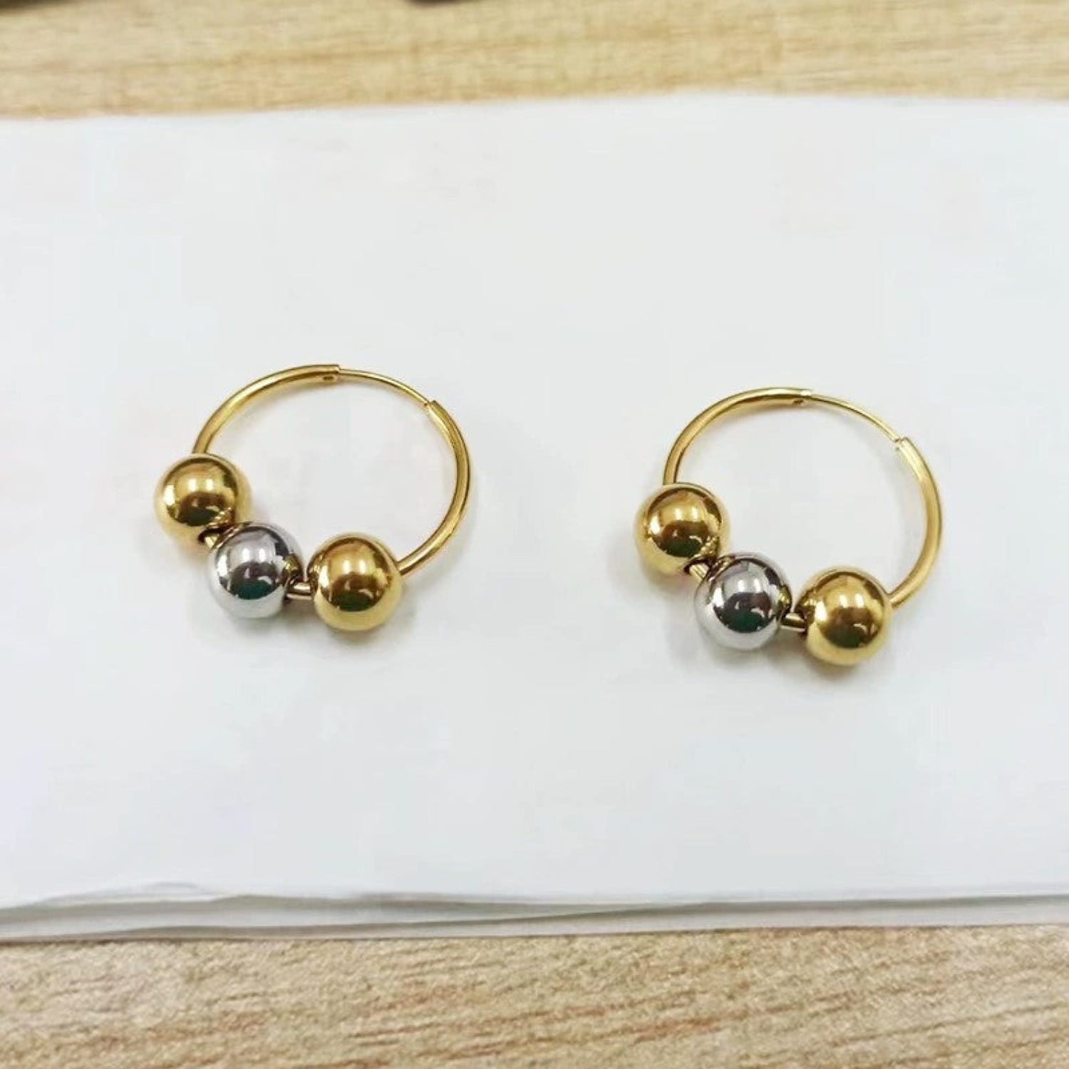 Mixed Metal Beaded Gold Hoops JLT13665