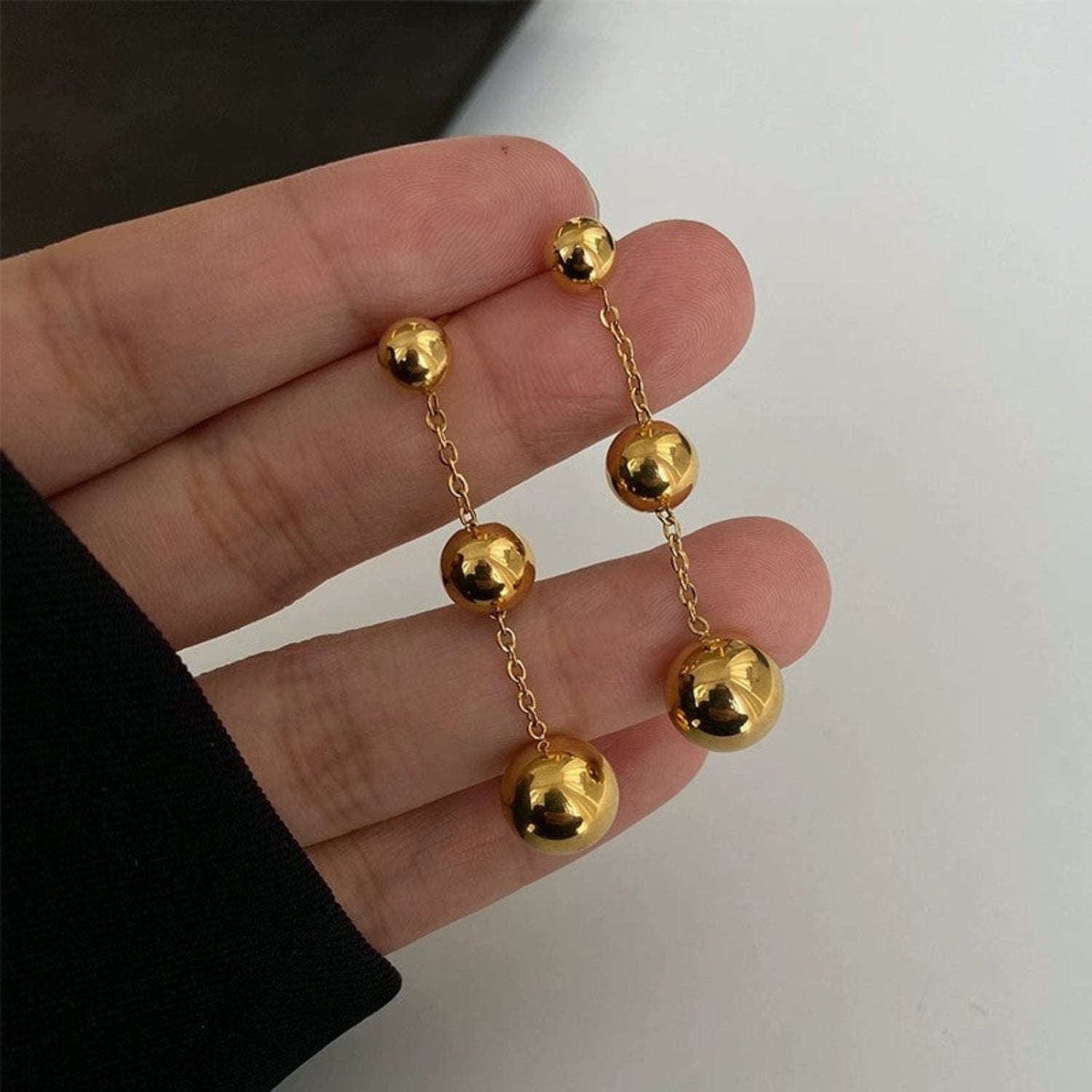 Gold Triple Ball Drop Earrings JLT13666