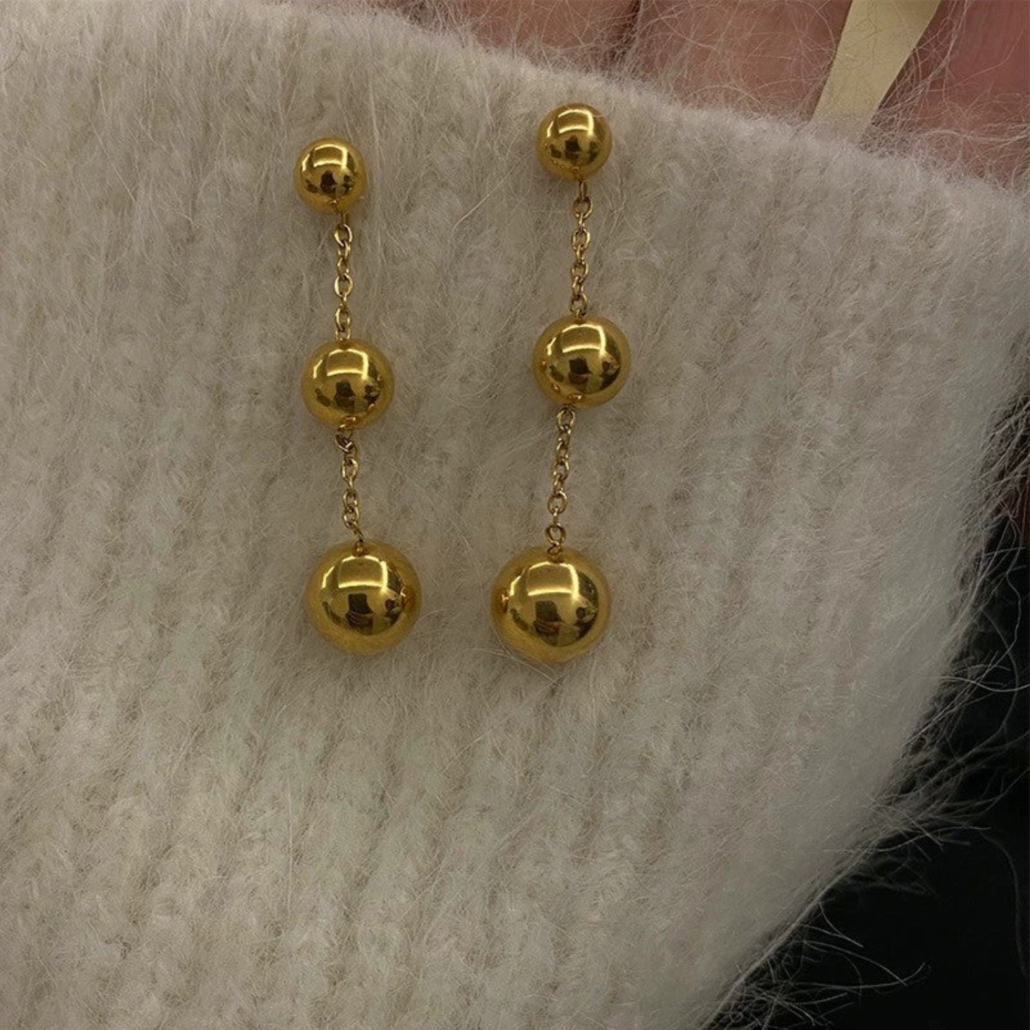 Gold Triple Ball Drop Earrings JLT13666