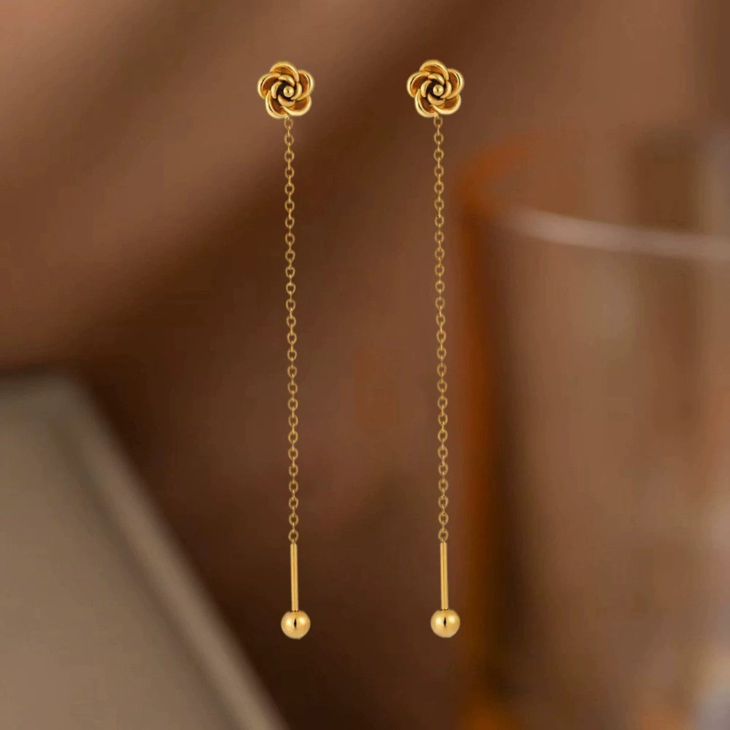 Gold Rose Drop Earrings JLT13667