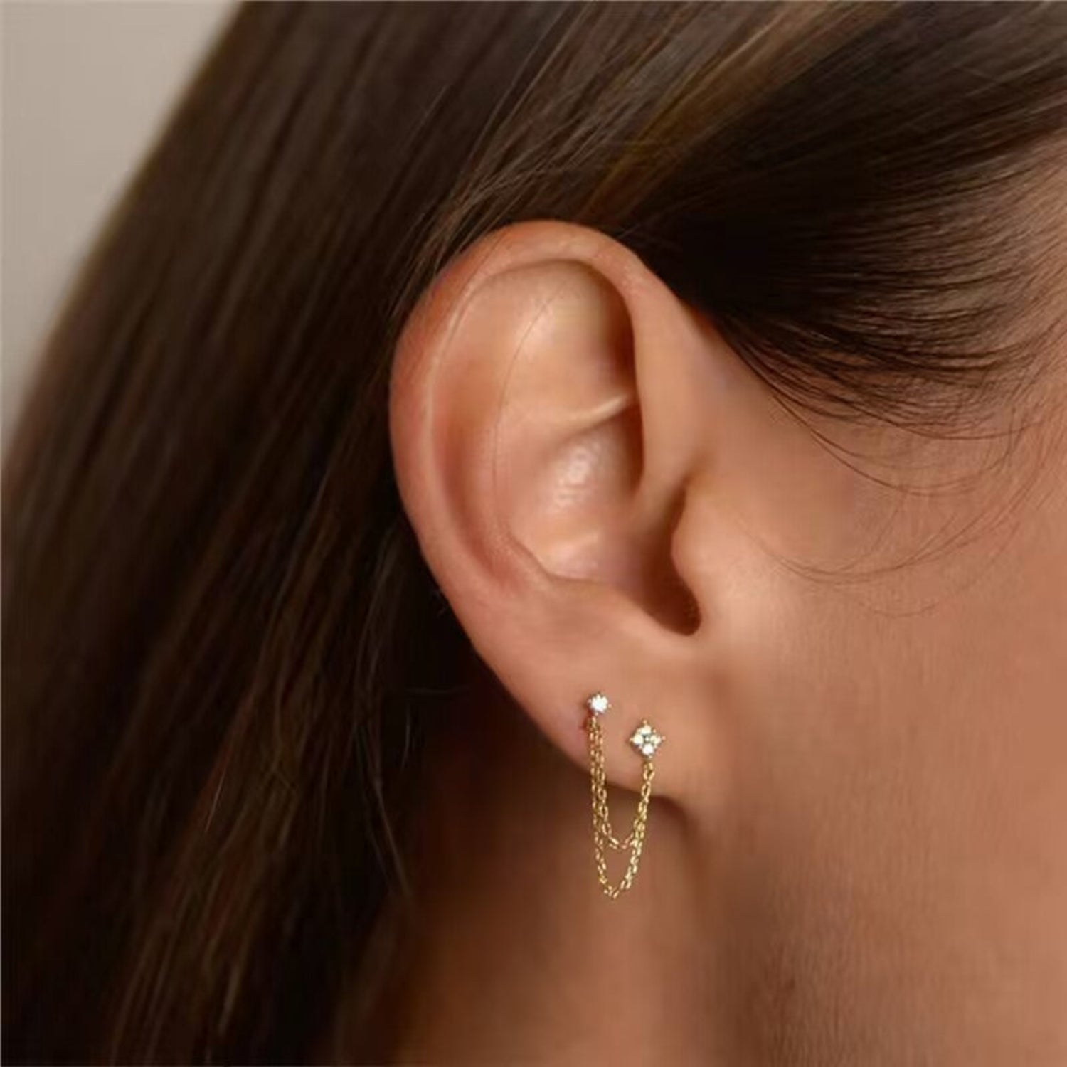 Gold Crystal Double Chain Studs JLT13680