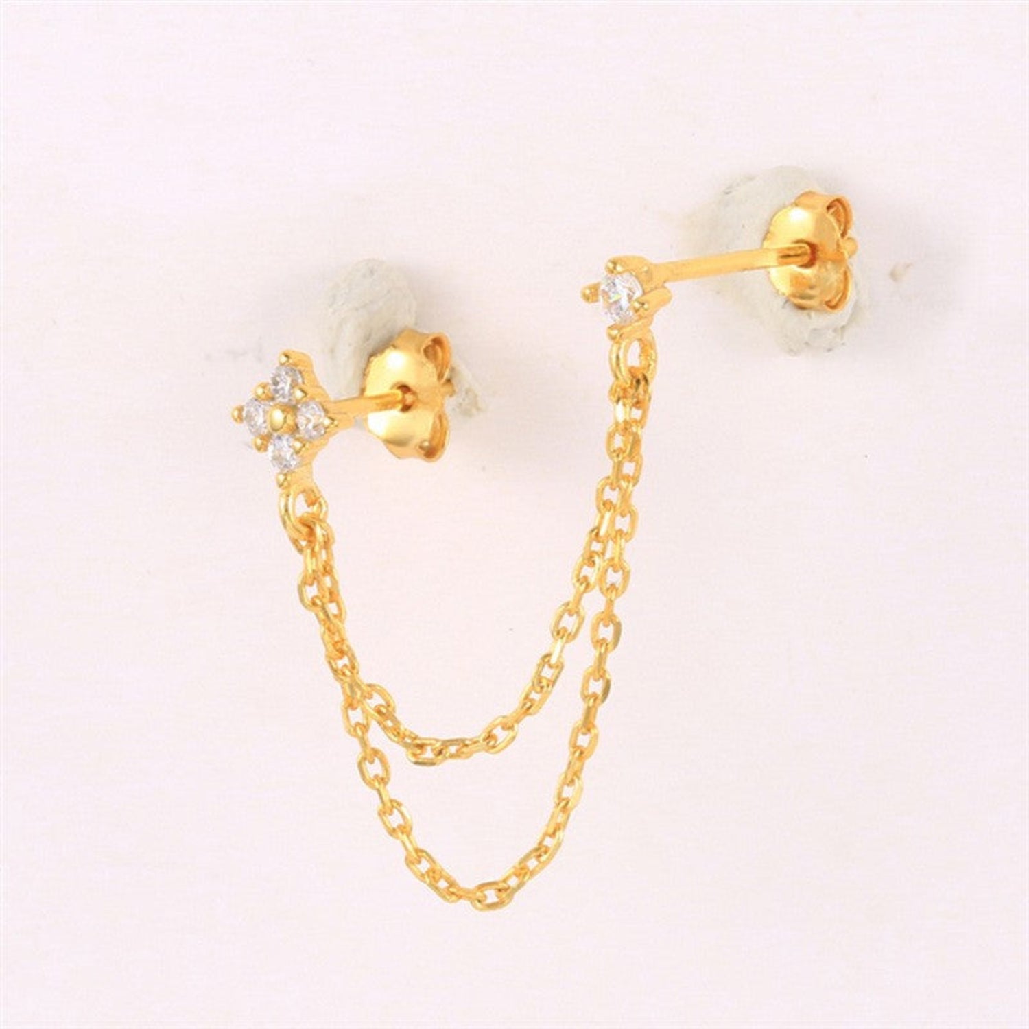 Gold Crystal Double Chain Studs JLT13680