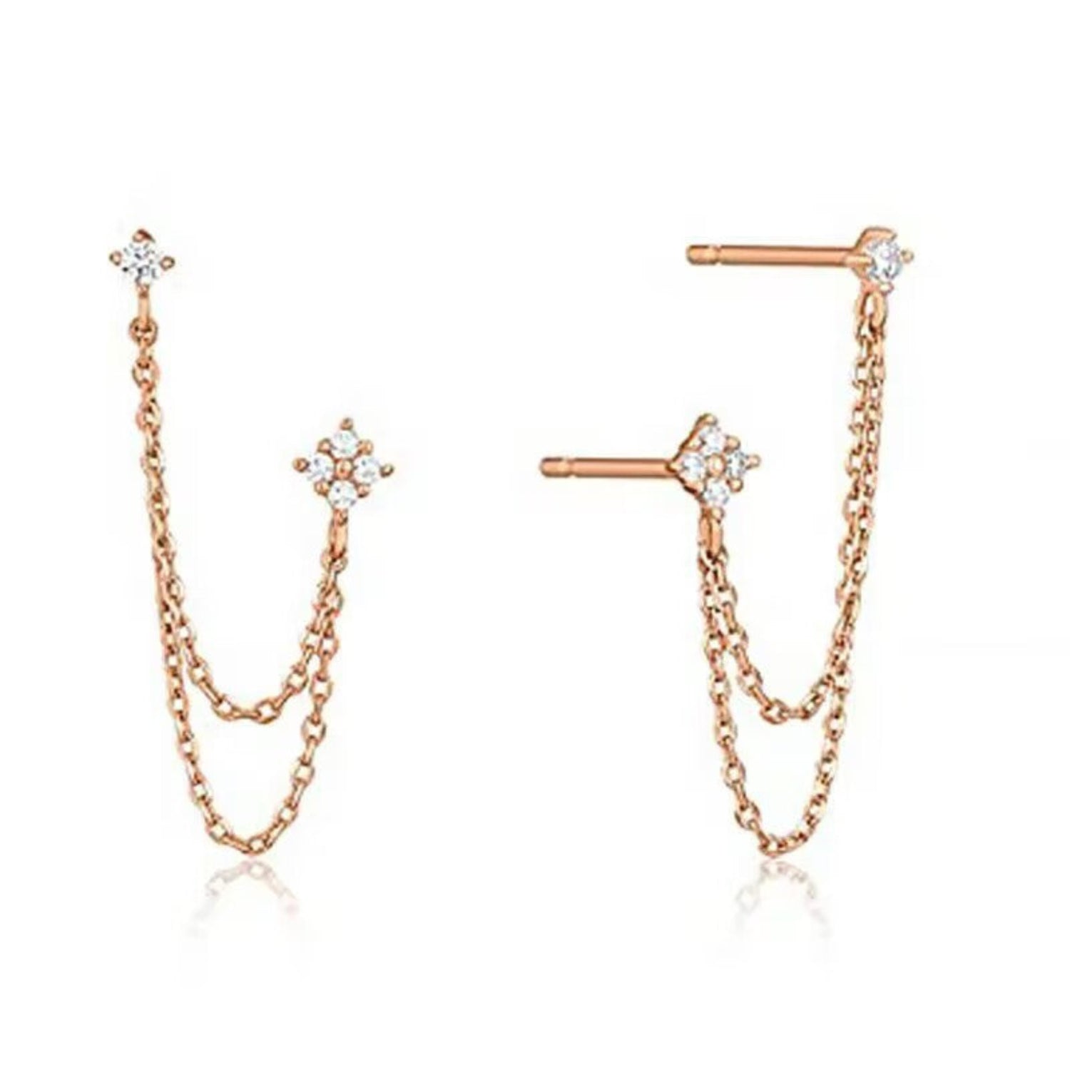Rose Gold Crystal Double Chain Studs JLT13681