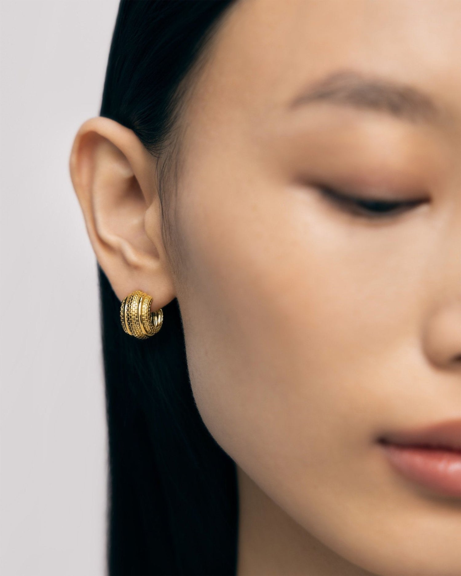 Textured Gold Brick Pattern Hoops JLT13693