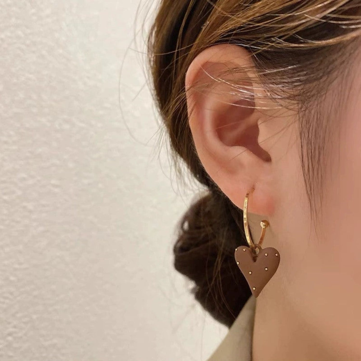 Brown Heart Charm Hoop Earrings JLT13696