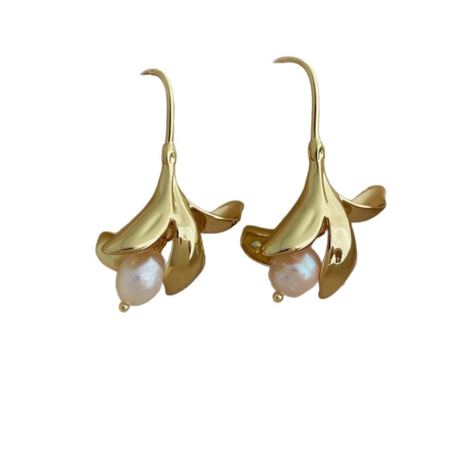 Gold Floral Pearl Drop Earrings JLT13700