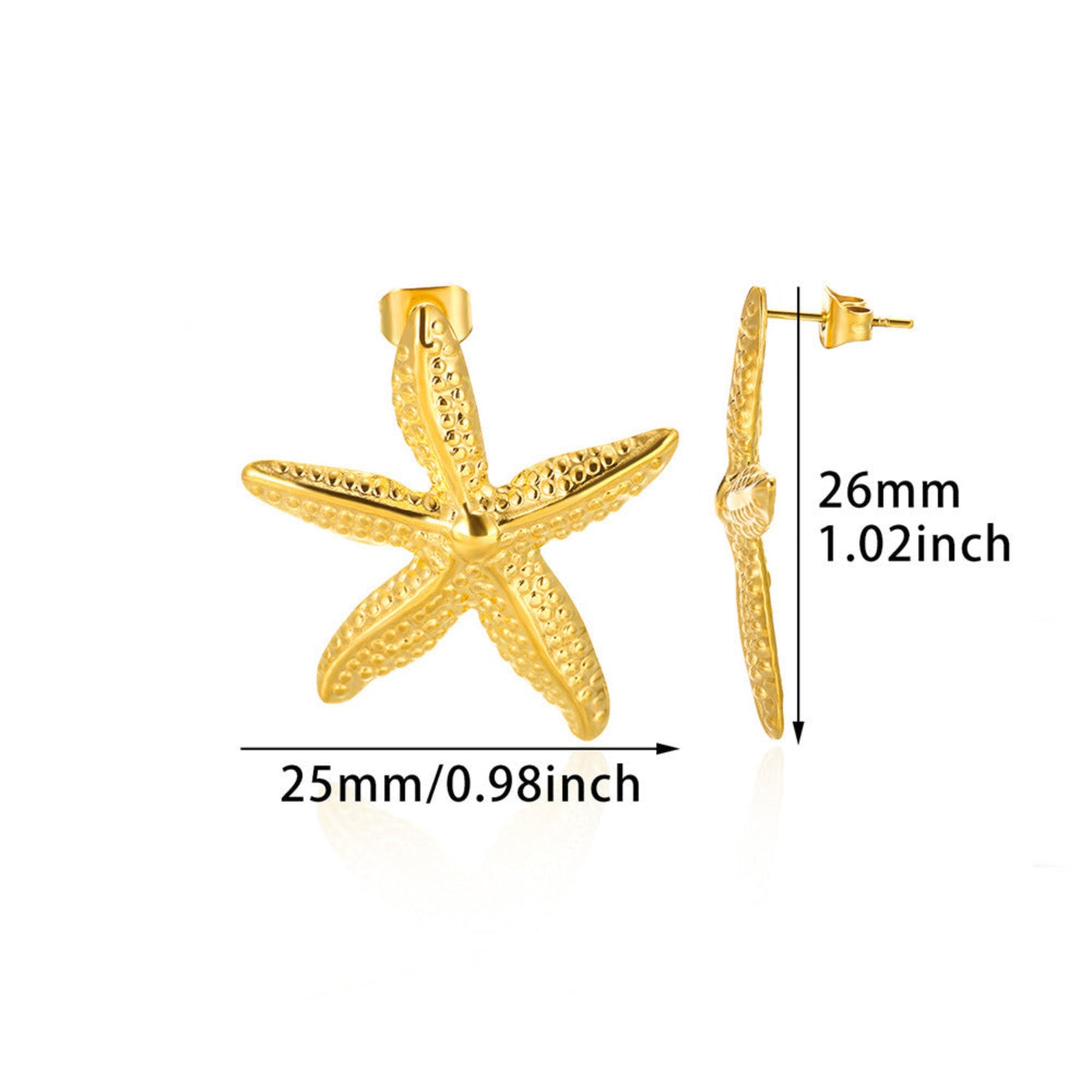 Gold Textured Starfish Stud Earrings JLT13733